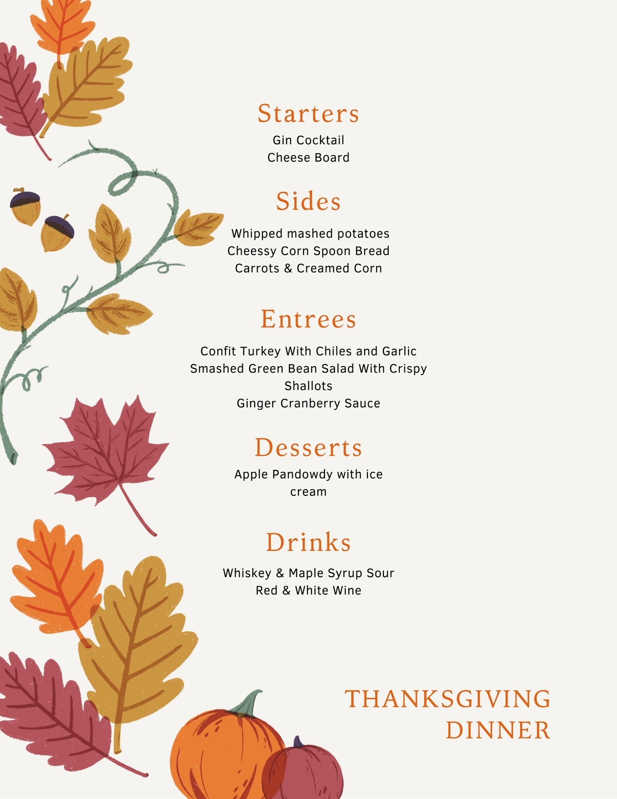 Printable Thanksgiving Menu Template Free