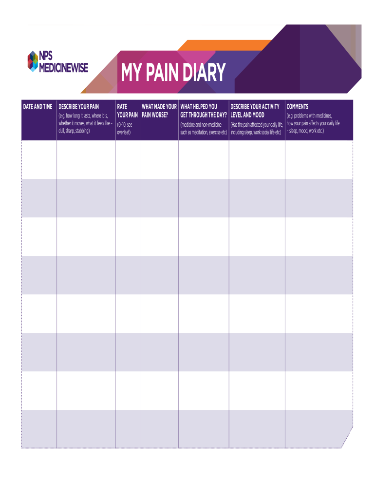 Pain Diary Template Nhs Fill Out Sign Online DocHub