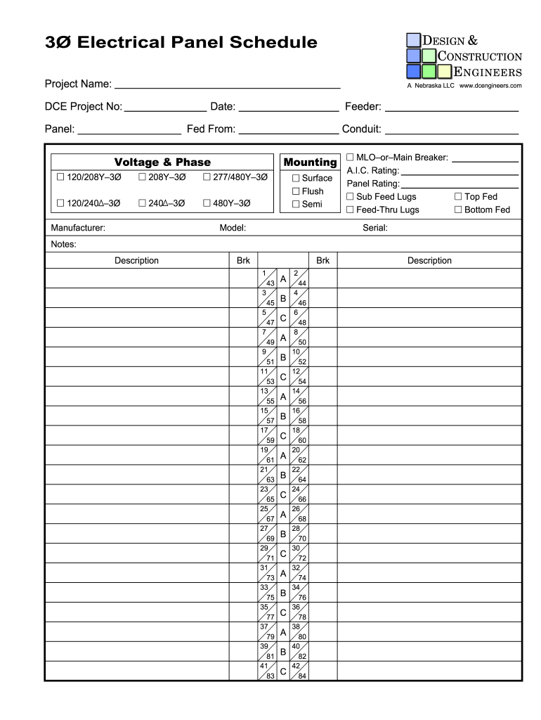 Printable Electrical Panel Schedule Template Excel