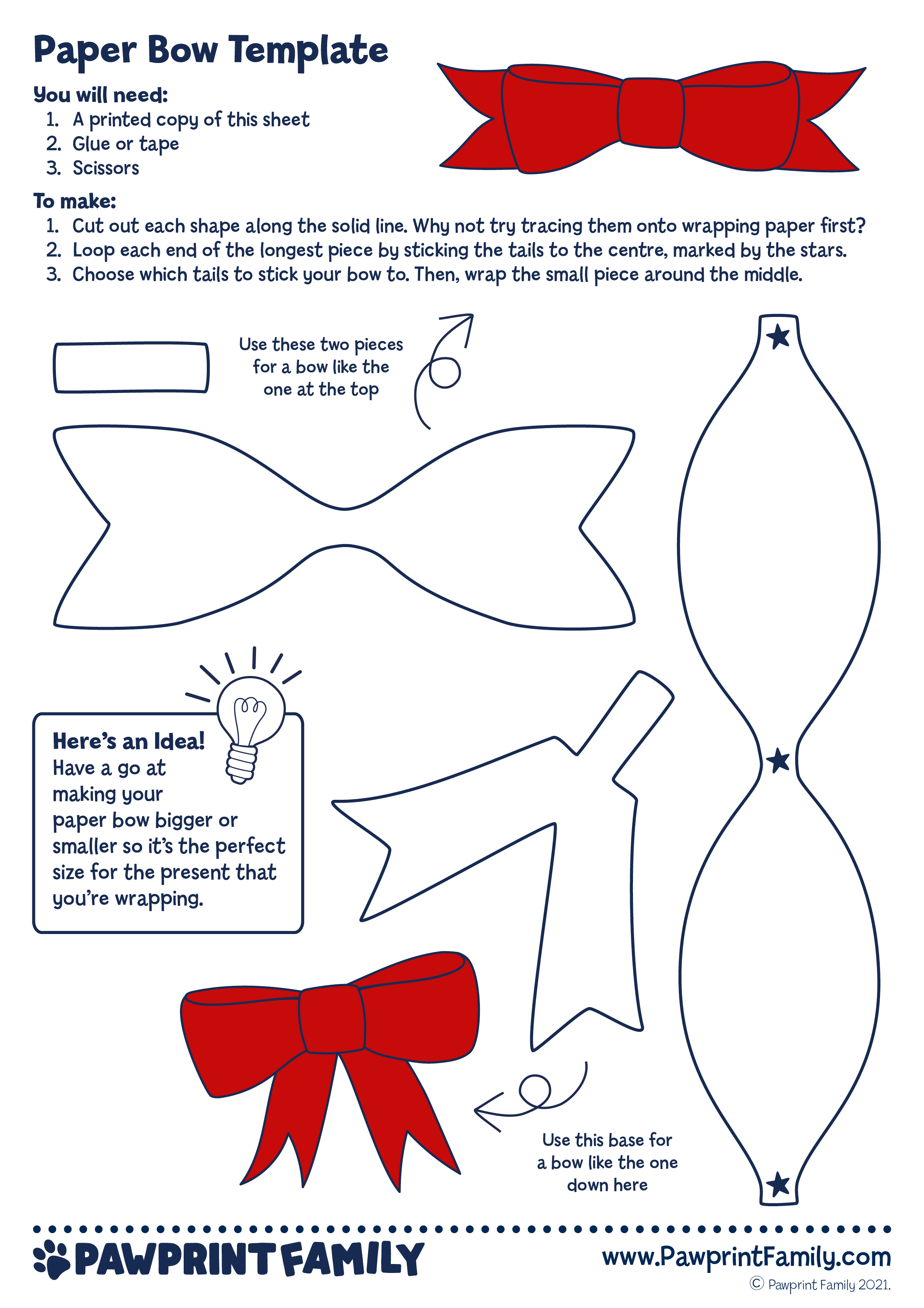 Paper Bow Template Pawprint Family