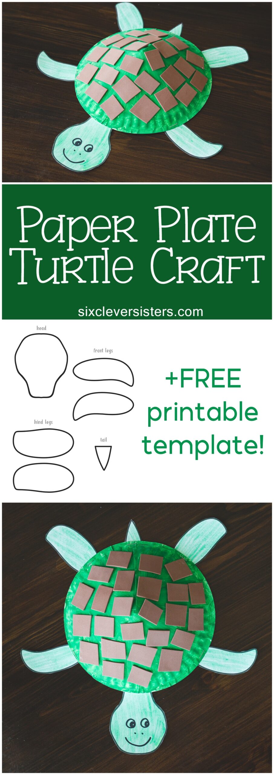 Paper Plate Turtle Craft For Kids Free Printable Template Six Clever Sisters