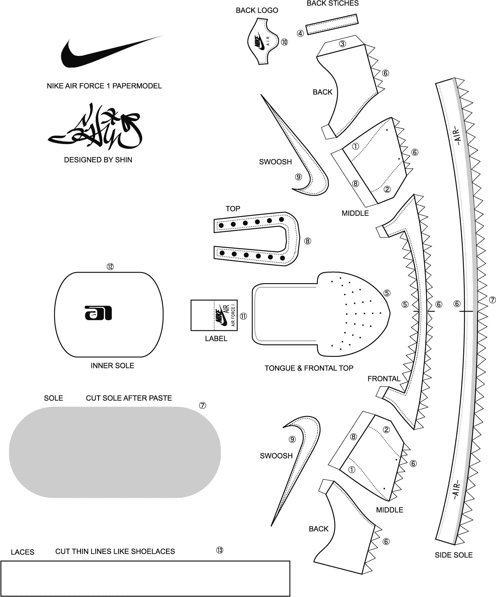 Papercraft Shoes Nike Air Force 1 Paper Craft Papercraft Pinterest Paper Shoes Shoe Template Shoe Pattern