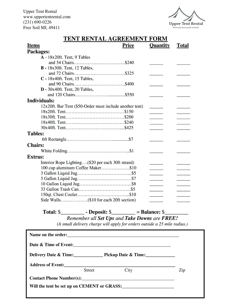 Printable Party Rental Contract Template