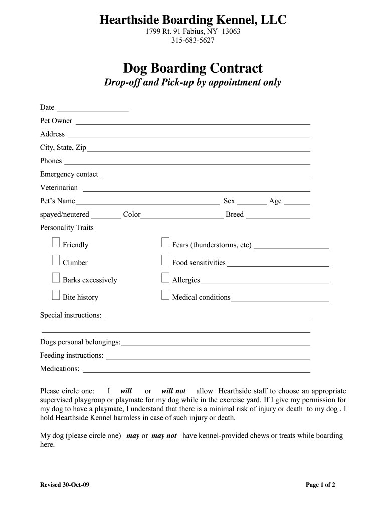 Pet Boarding Form Template Fill Online Printable Fillable Blank PdfFiller