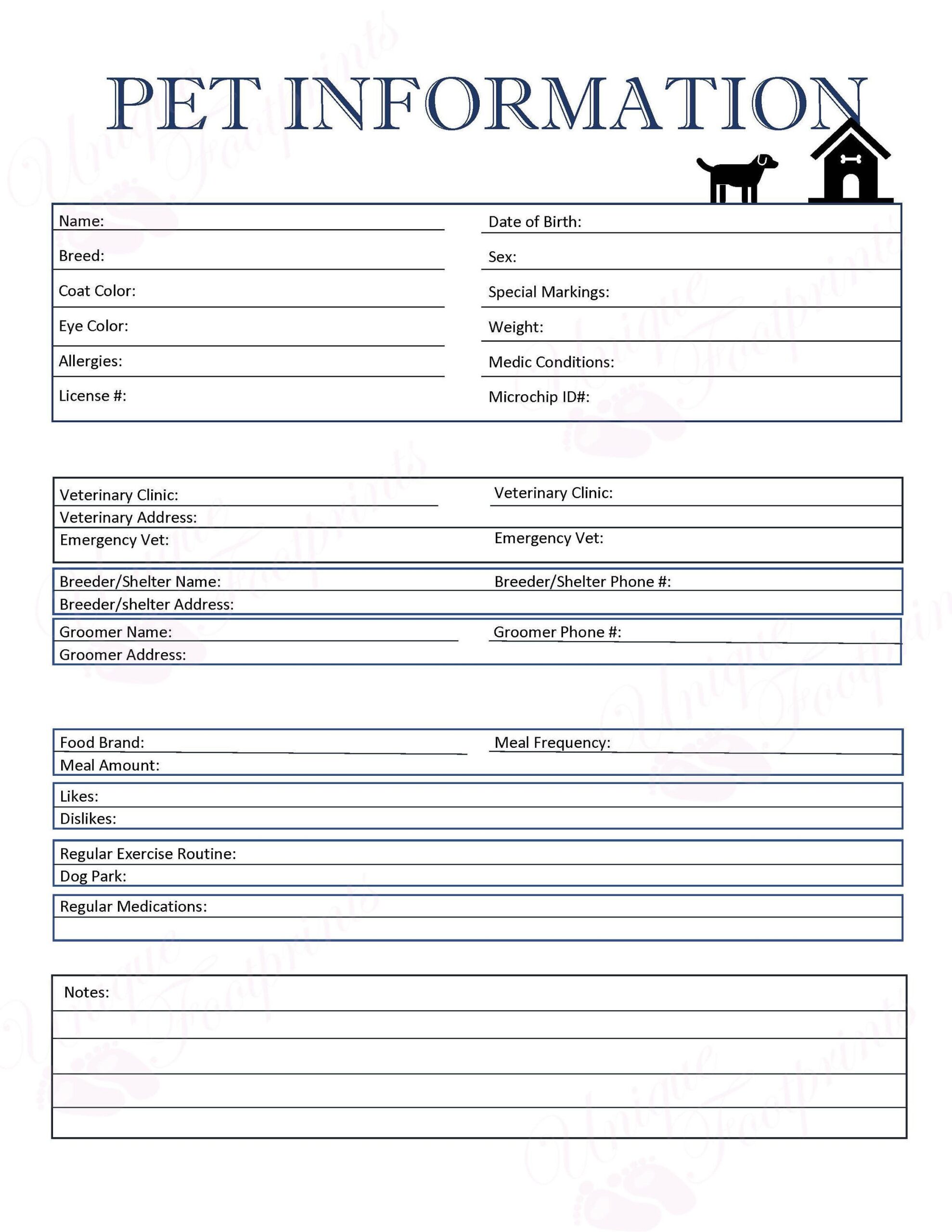 Pet Information Sheet dog Care Sheet Dogcare Business Dog Care Business Pet Care Information Pet Day Care Information Dog Care List Etsy Hunde Tiere