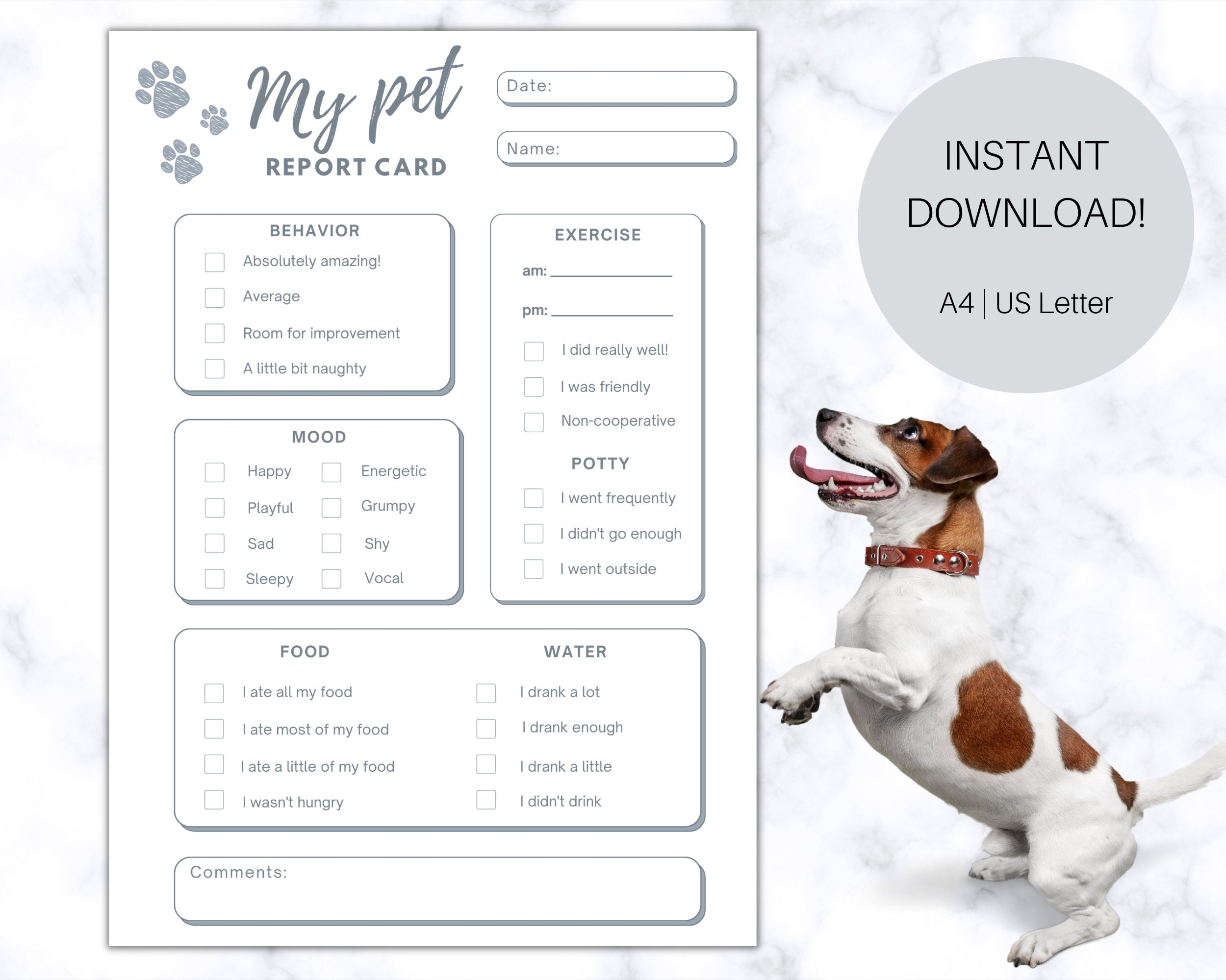 Printable Dog Daycare Report Card Template