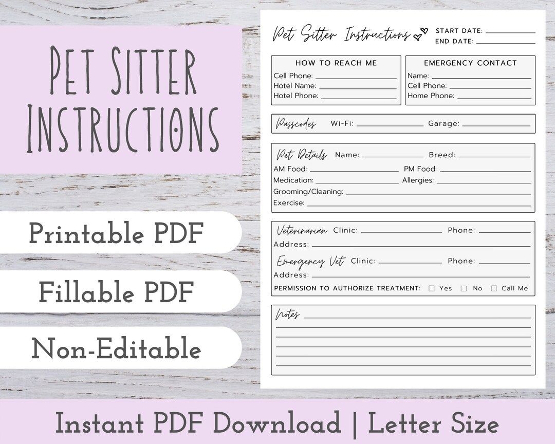Printable Pet Sitter Instructions Template