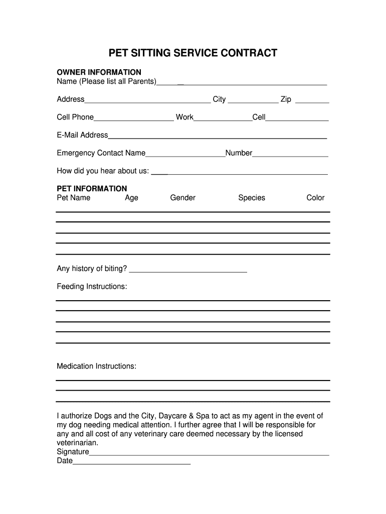 Pet Sitting Contract Pdf Fill Online Printable Fillable Blank PdfFiller