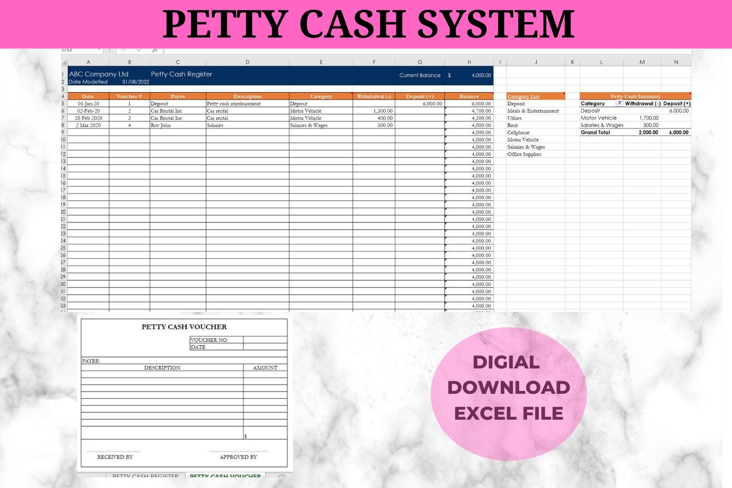 Printable Petty Cash Voucher Template Excel