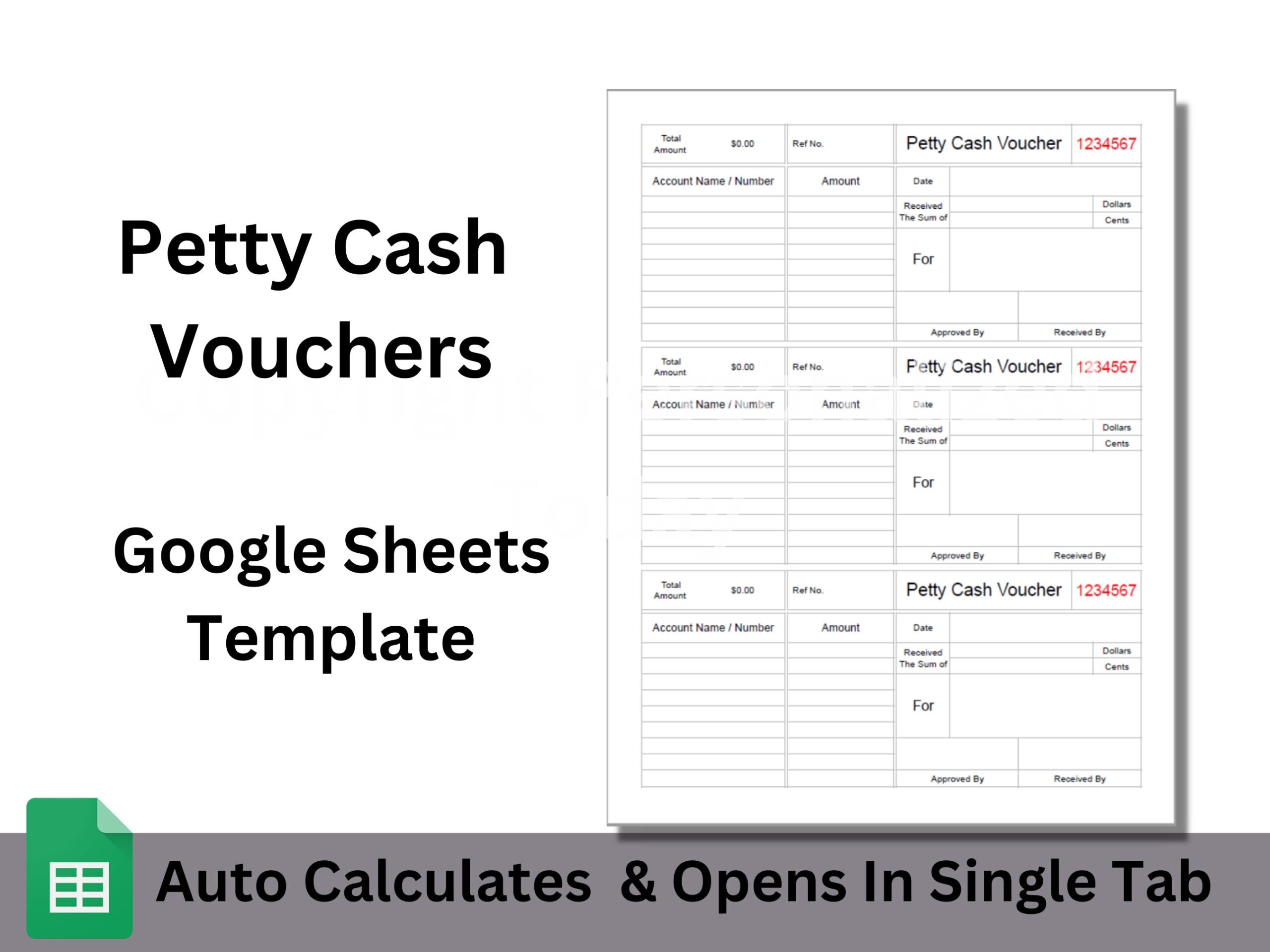 Petty Cash Voucher Google Sheets Editable Spreadsheet Template With Calculations 3 Vouchers Per Page Printable As US Letter Size Etsy