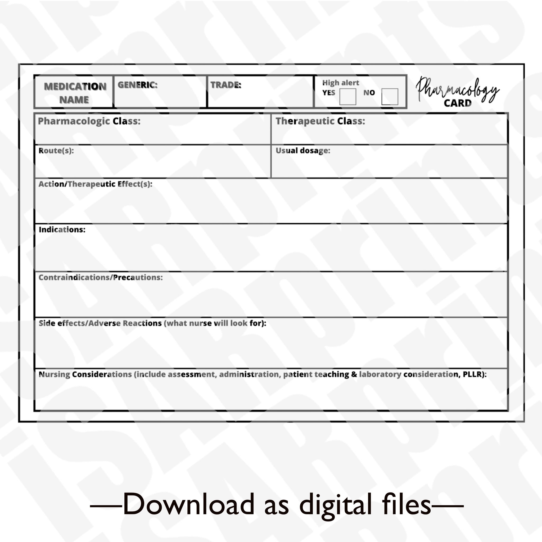Printable Pharmacology Drug Card Template