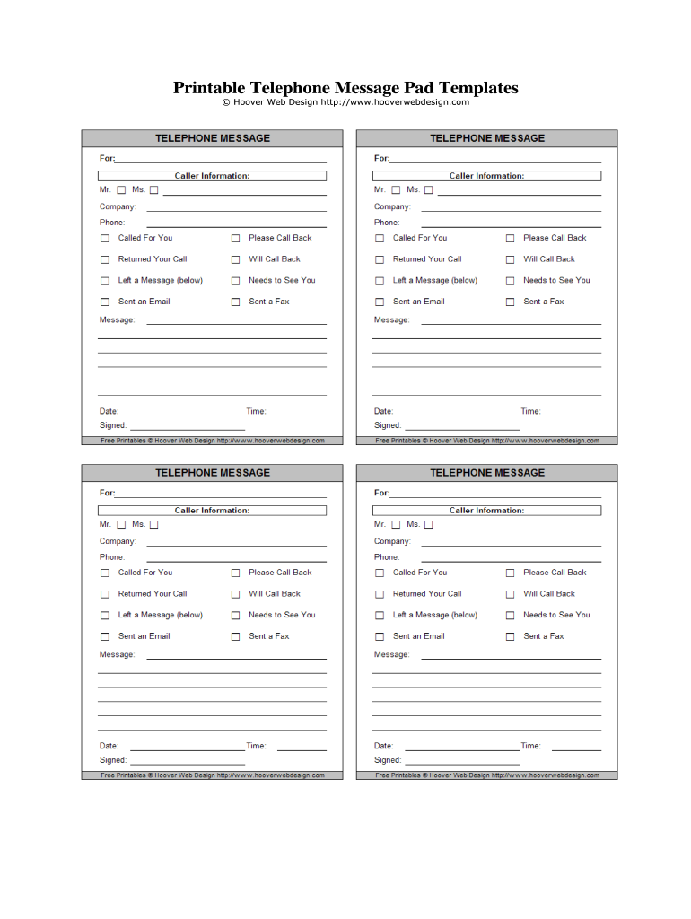 Printable Telephone Message Template