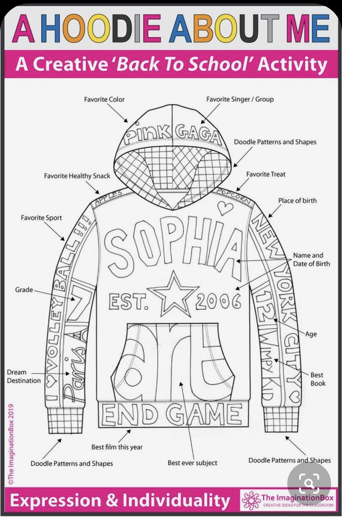 Printable Worksheet All About Me Hoodie Template