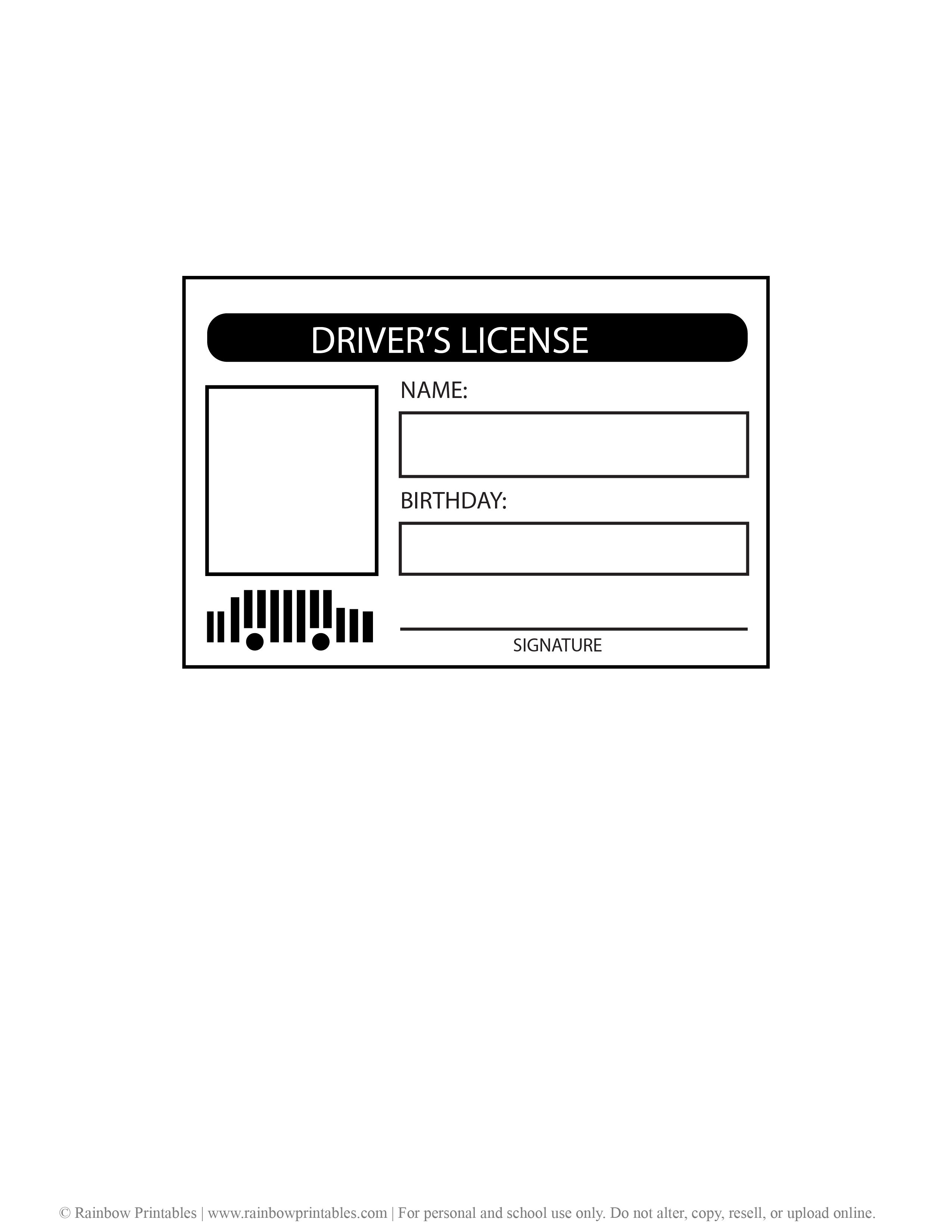 Printable Blank Drivers License Template