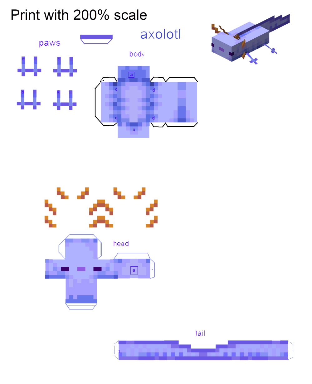 Pixel Papercraft Blue Axolotl