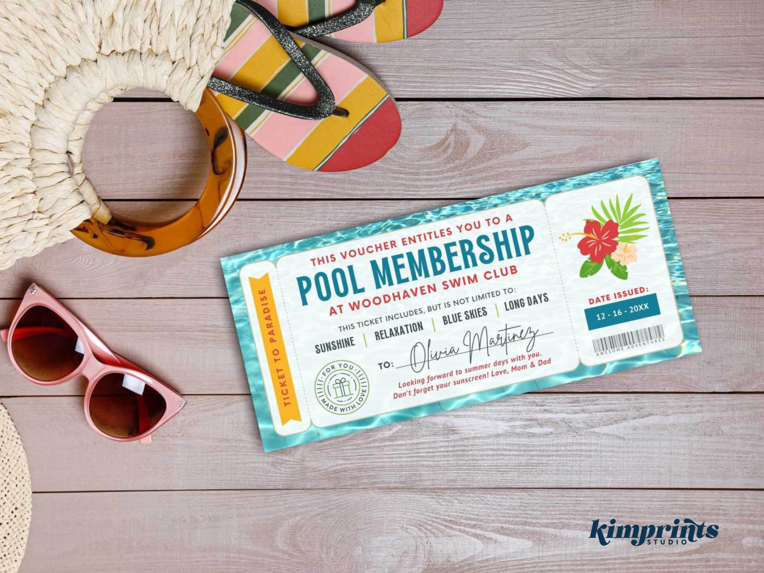 Pool Membership Template Swim Club Season Pass Printable Swimming Pool Certificate Pool Party Gift Idea Surprise Pool Reveal Self edit Etsy