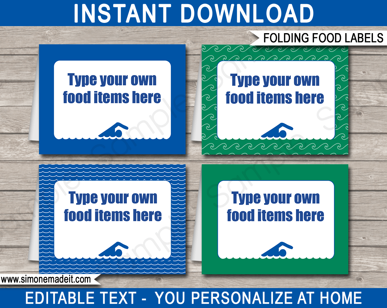 Pool Party Food Labels Template Place Cards Swimming Party Theme