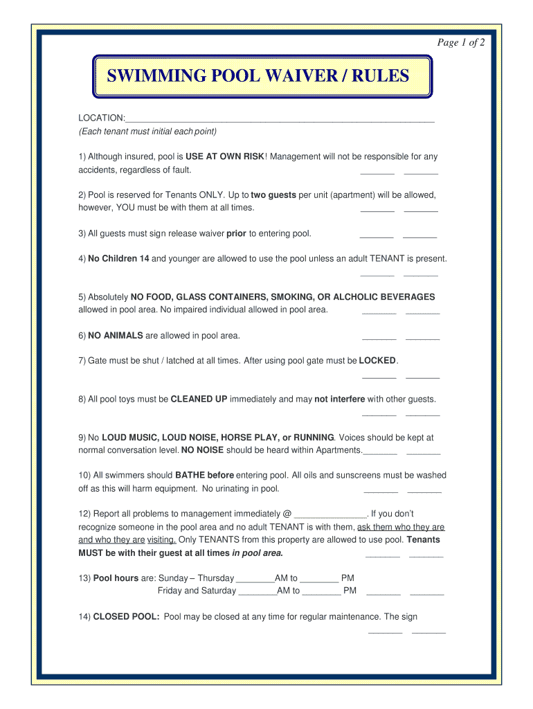 Parental Consent Form Printable Swimming Pool Waiver Template