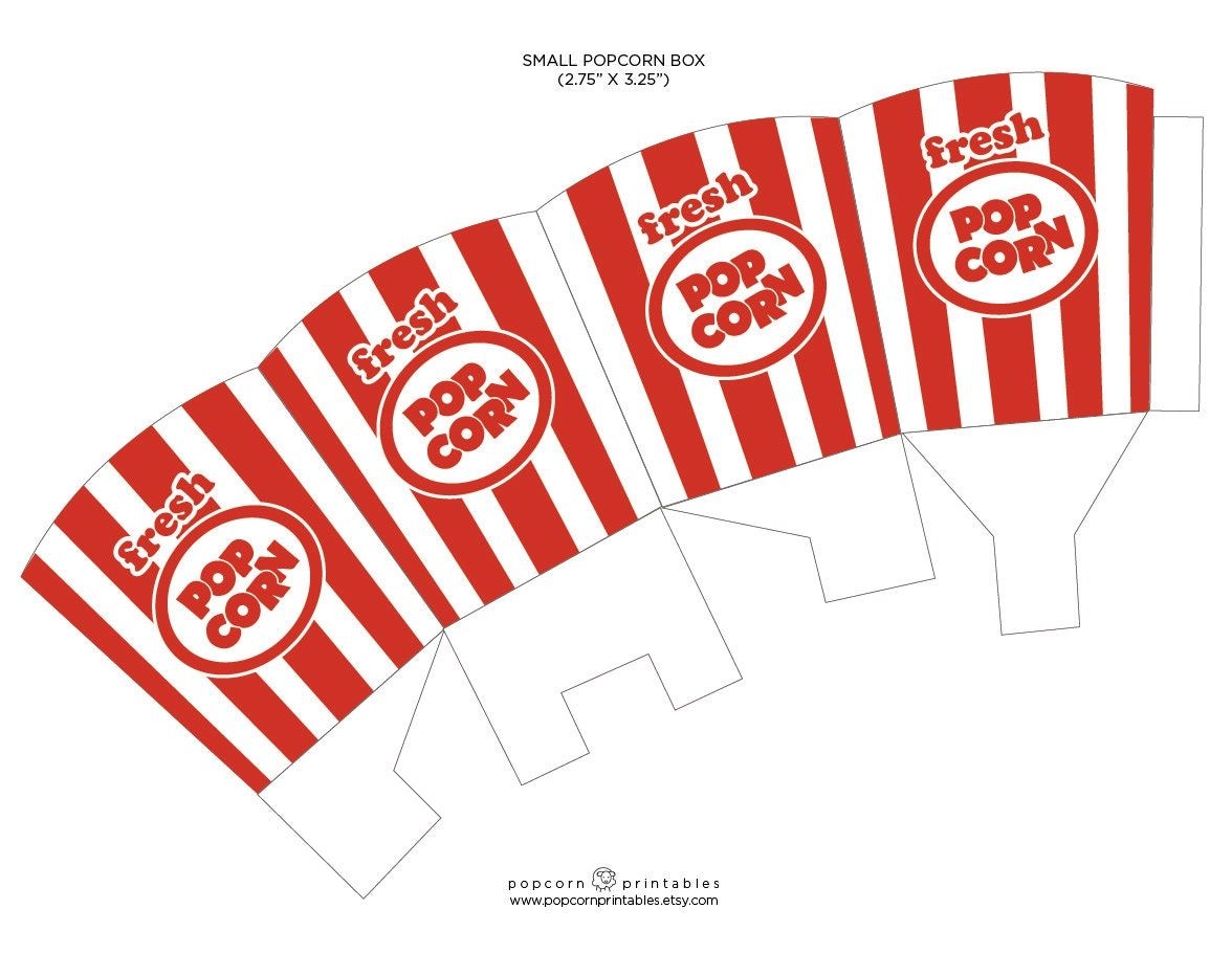 Popcorn Box Printable Instant Download PDF Carnival Popcorn Red White Stripes DIY Old Fashioned Retro Popcorn Party Movie Night Etsy Canada Popcorn Box Printable Popcorn Box Popcorn Box Template