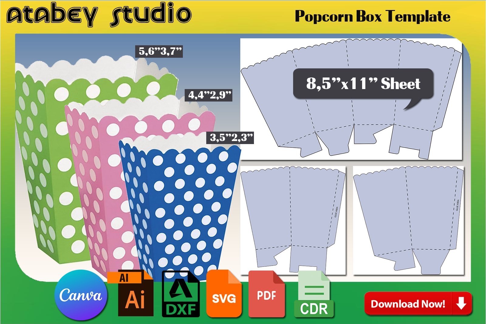 Popcorn Box Template Set DIY Snack Box Popcorn Bucket