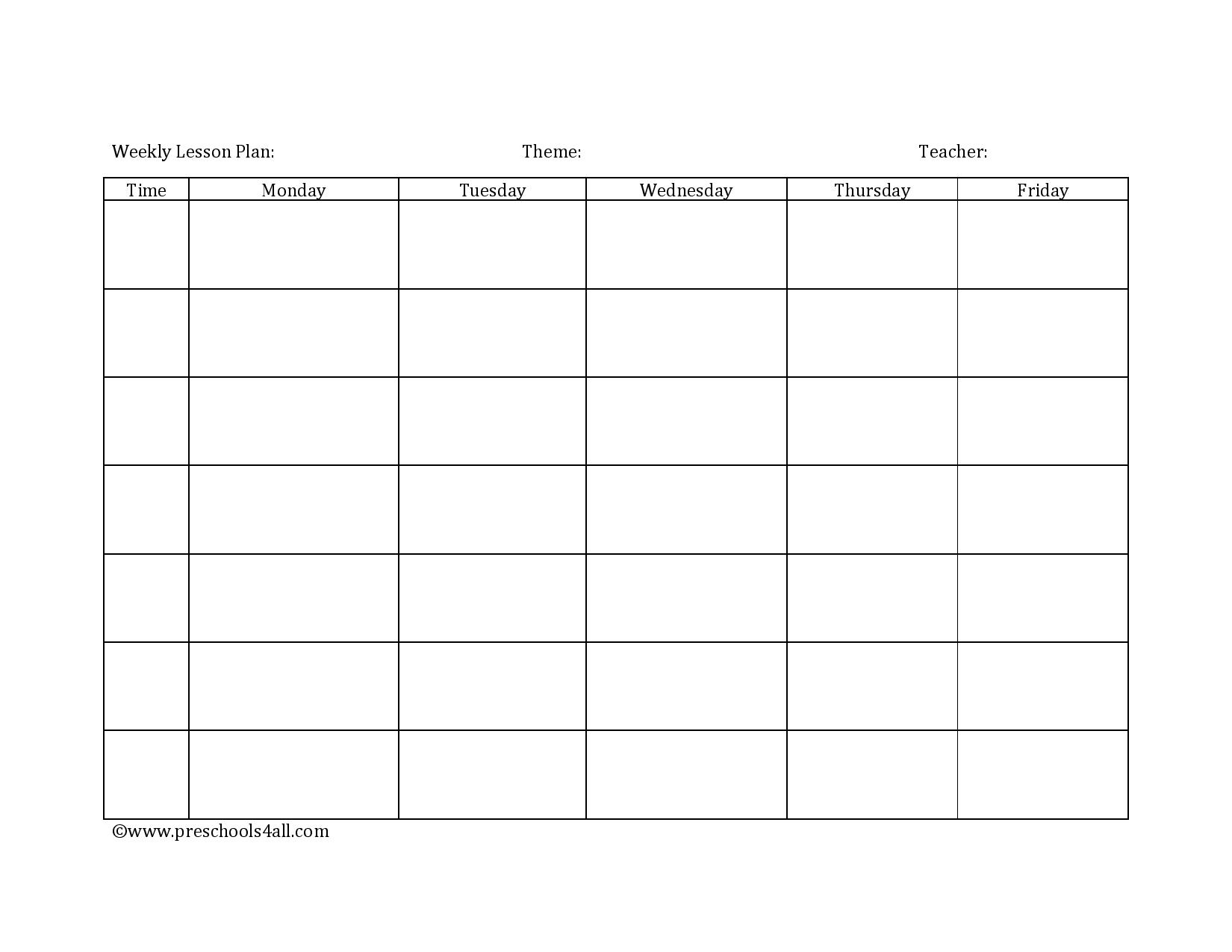 Printable Weekly Lesson Plan Template Preschool