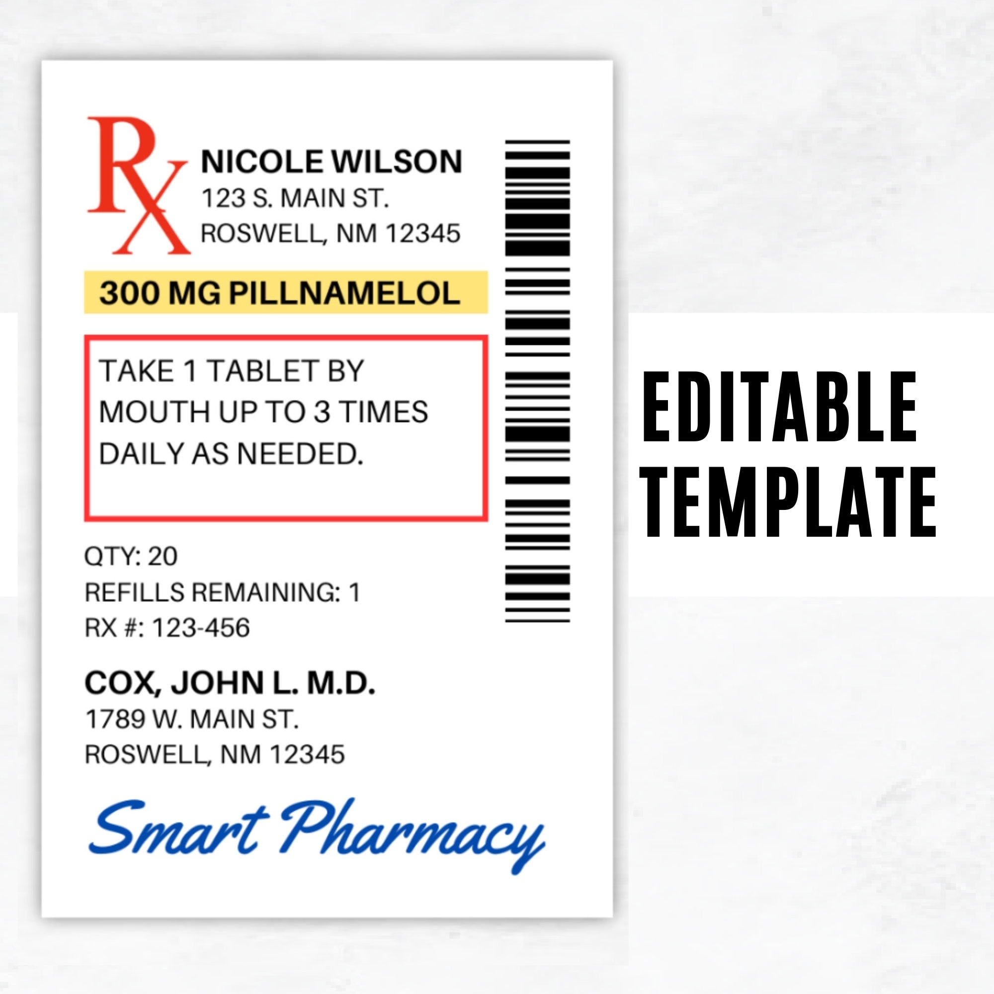 Printable Pill Bottle Label Template Free