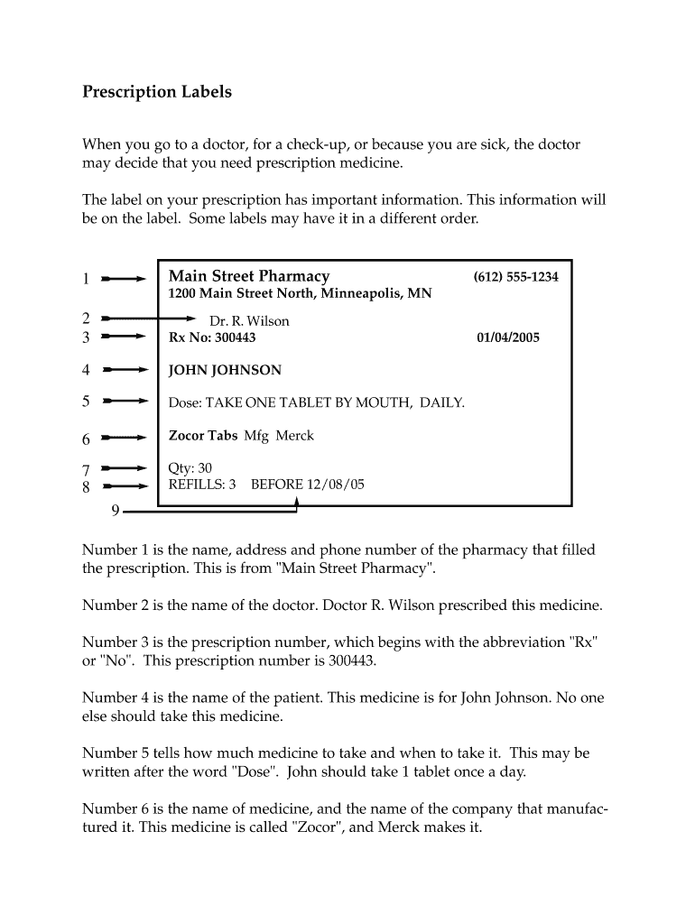 Prescription Label Template Fill Online Printable Fillable Blank PdfFiller