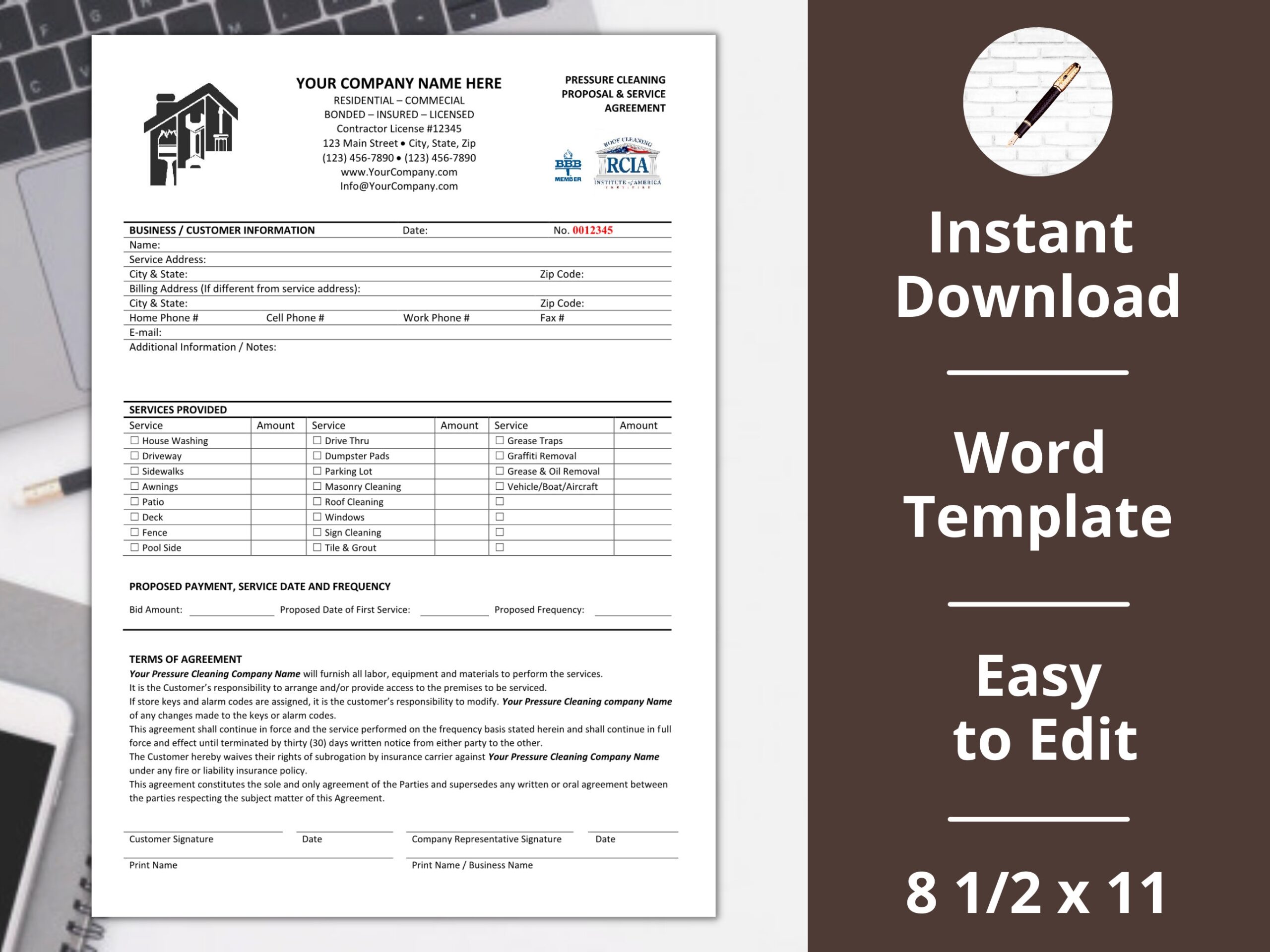 Printable Pressure Washing Bid Template