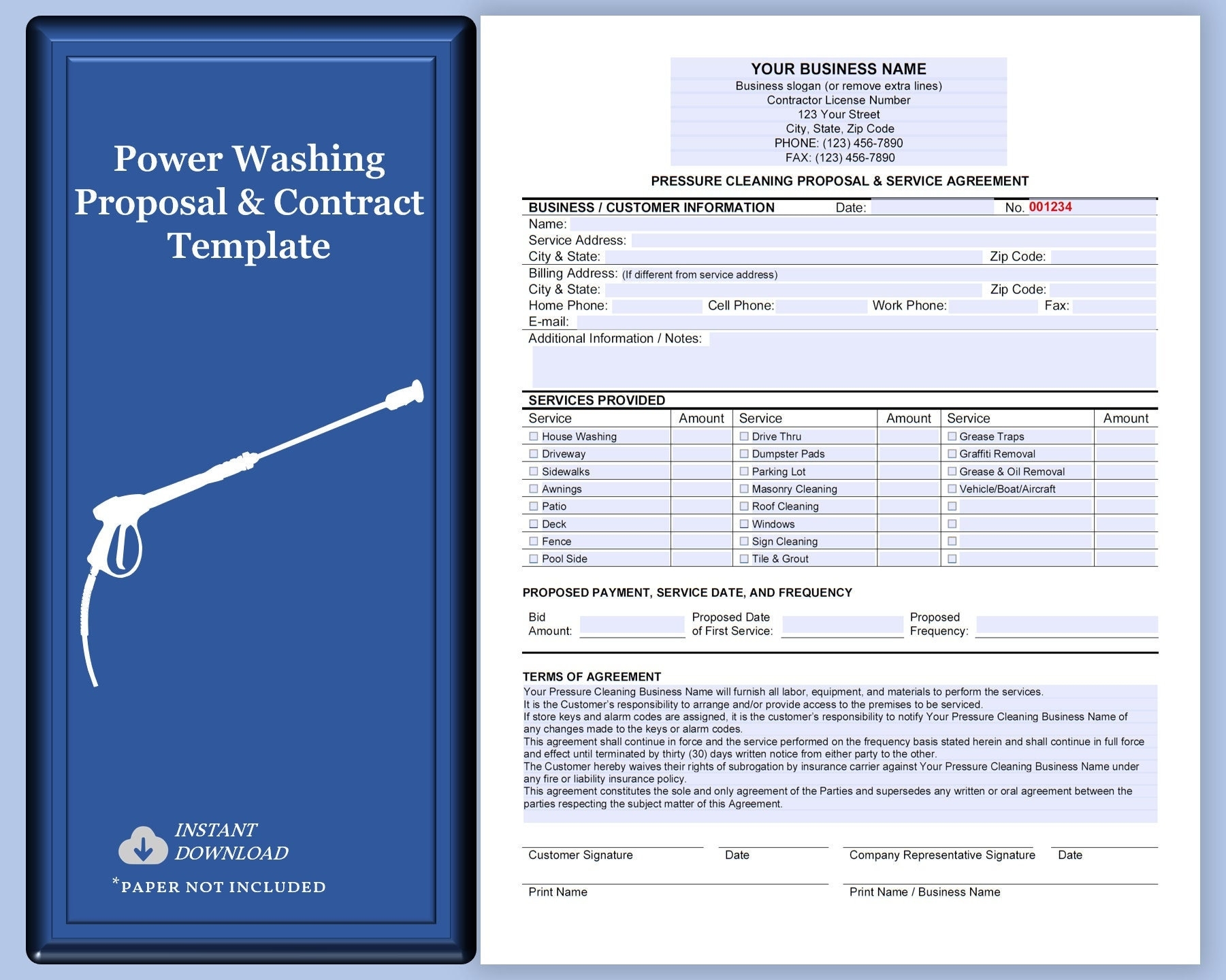 Pressure Washing Proposal Service Agreement Power Washing Contract Agreement Proposal Or Estimate Template Pressure Washing Service Etsy