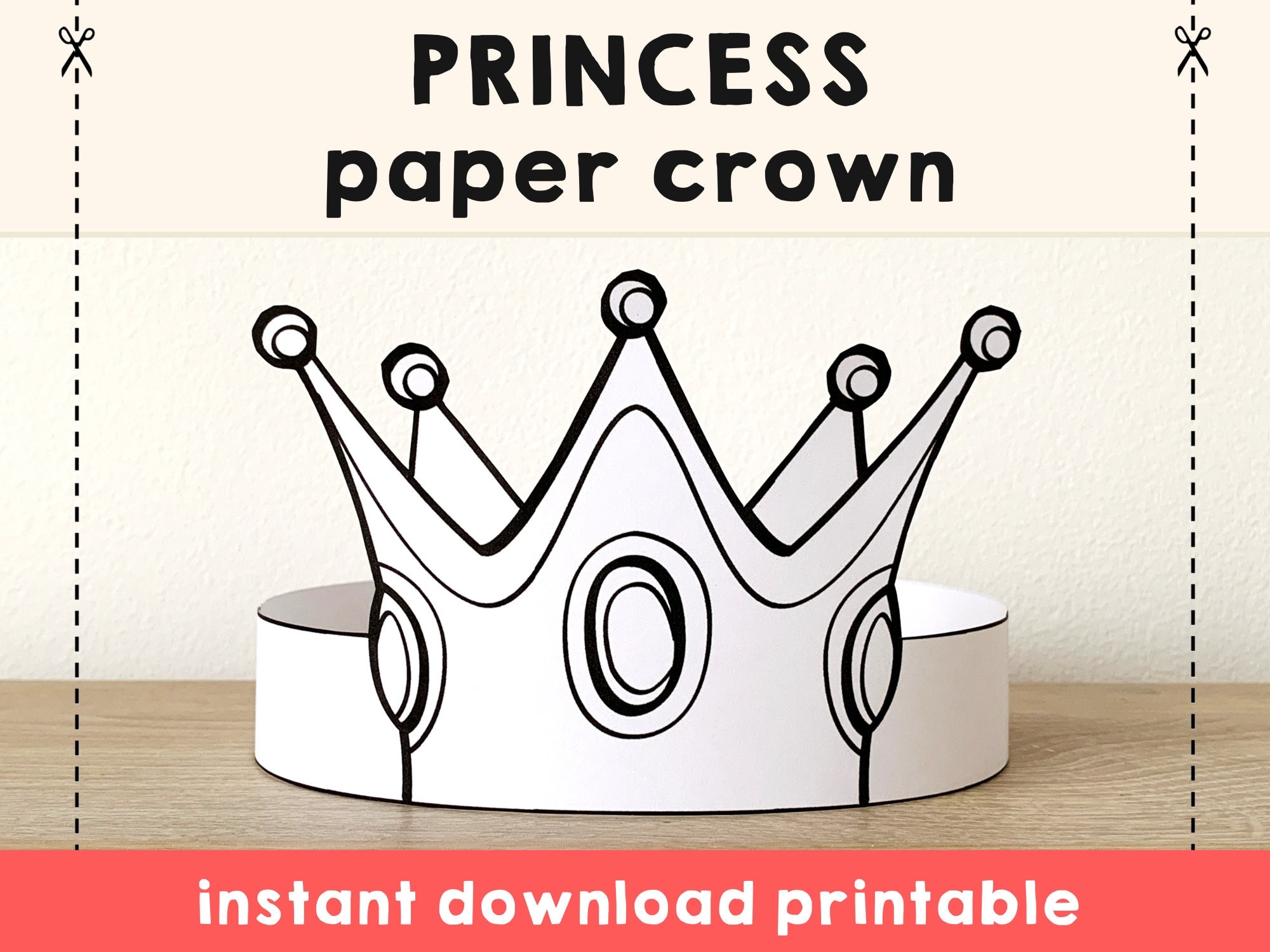 Princess Paper Crown Coloring Printable Kids Craft Princess Birthday Party Printable Favor Princess Costume DIY Printable Instant Download Etsy