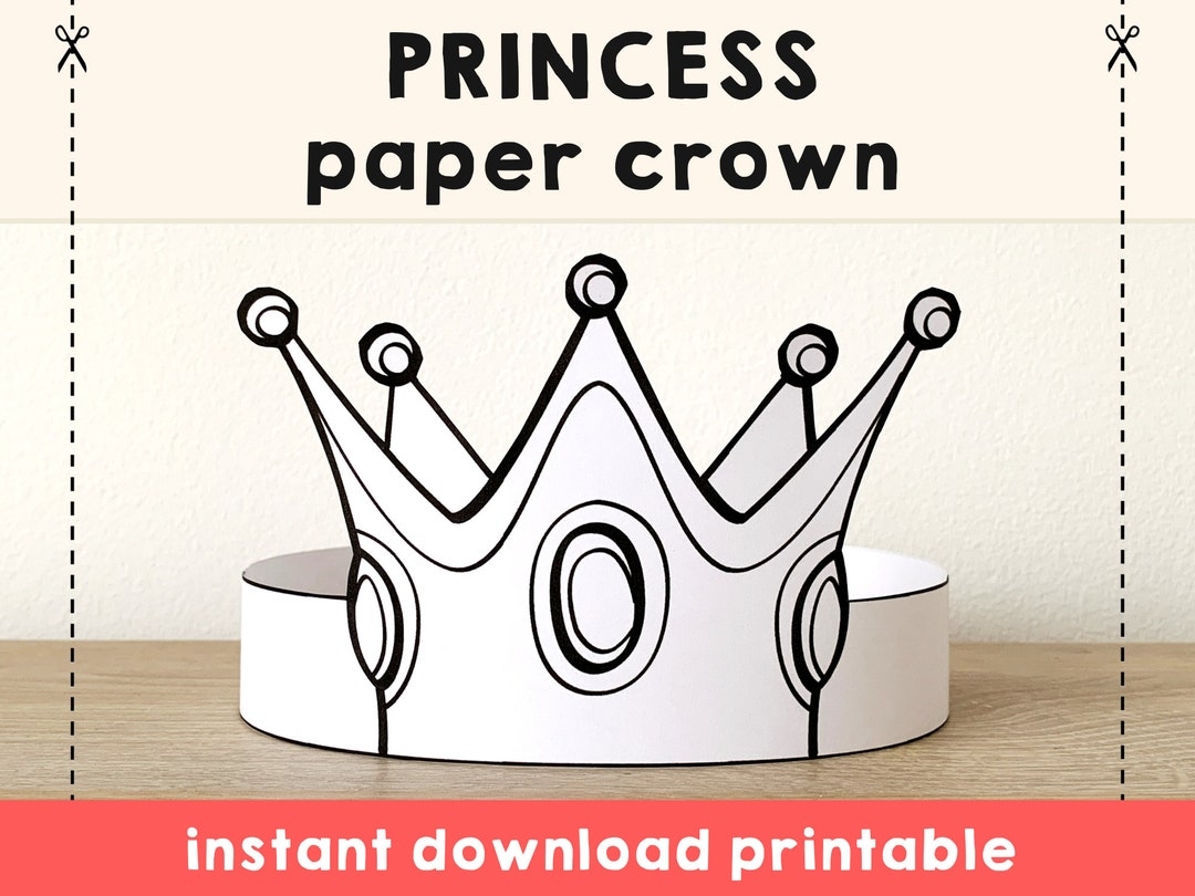 Princess Paper Crown Coloring Printable Kids Craft Princess Birthday Party Printable Favor Princess Costume DIY Printable Instant Download Etsy