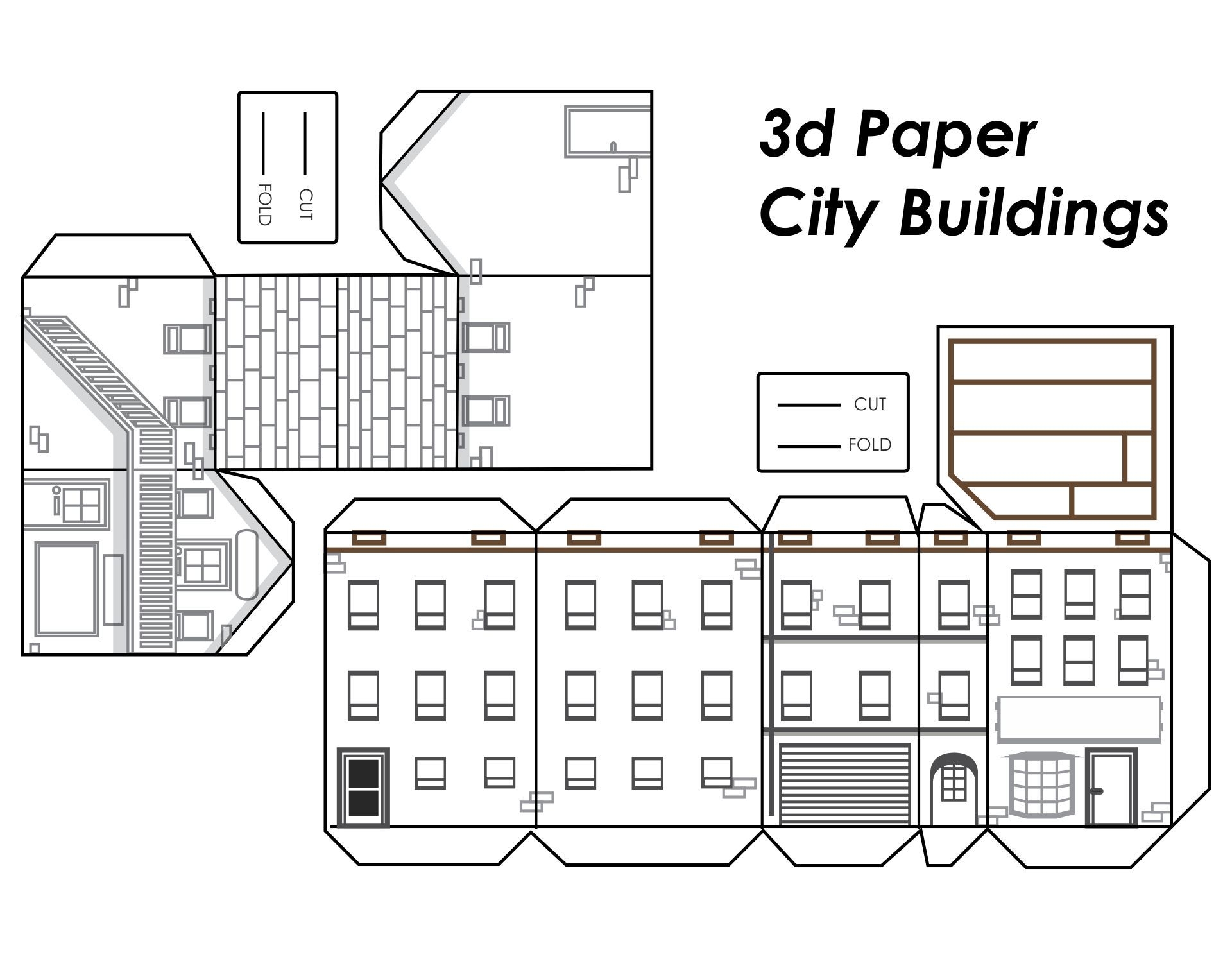 Printable 3d Paper City Buildings Template Paper City Paper City Printable Paper Towns