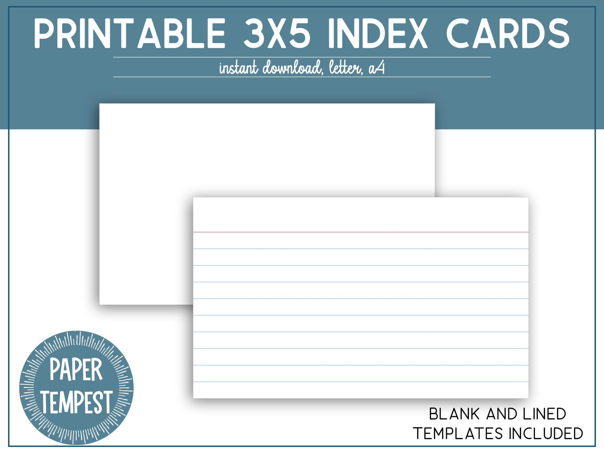 Printable 3x5 Index Cards Printable Lined Index Cards Unruled Blank Notecards Index Cards Template Flash Cards Recipe Cards Etsy