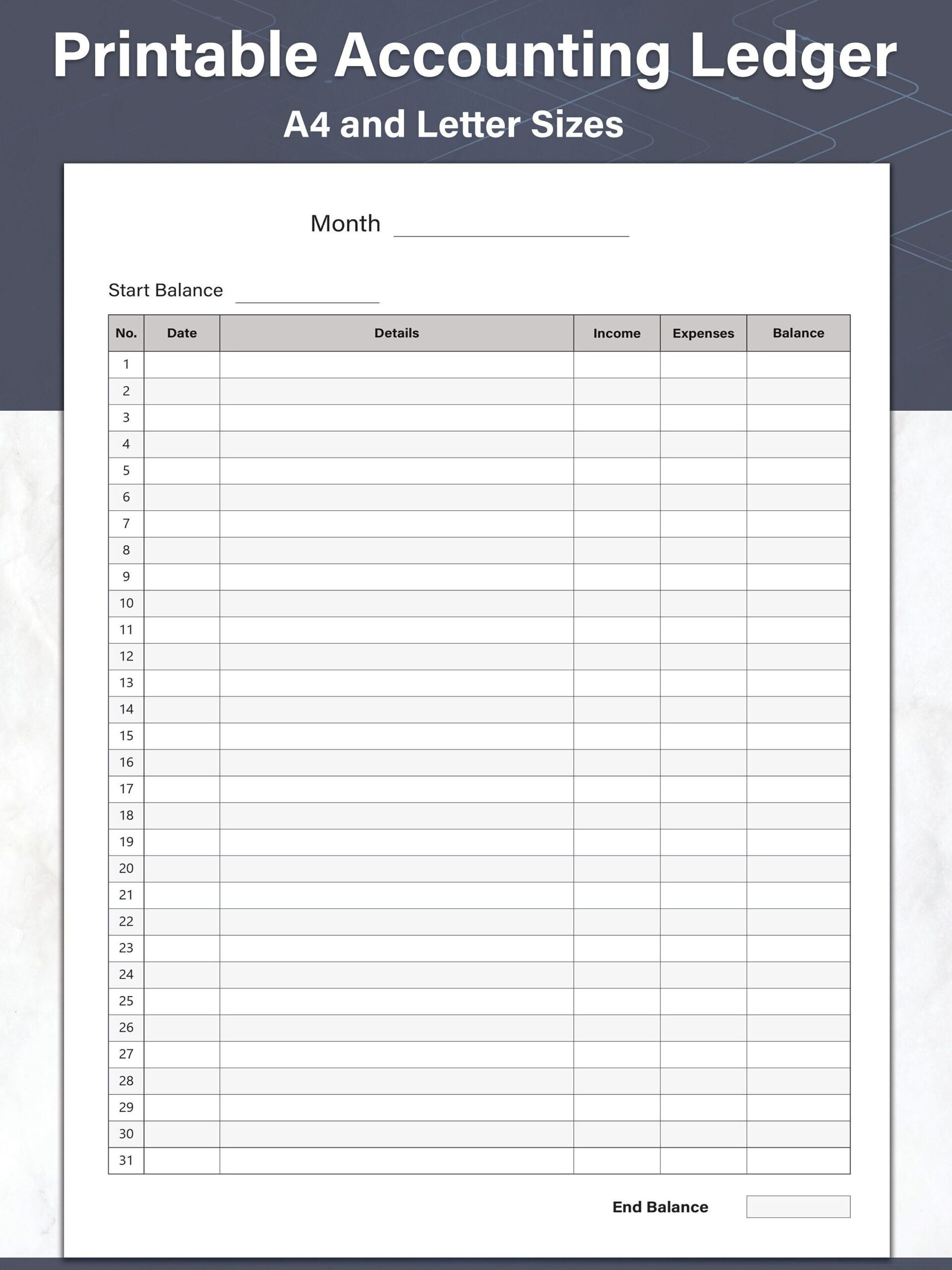Financial Ledger Printable Ledger Template