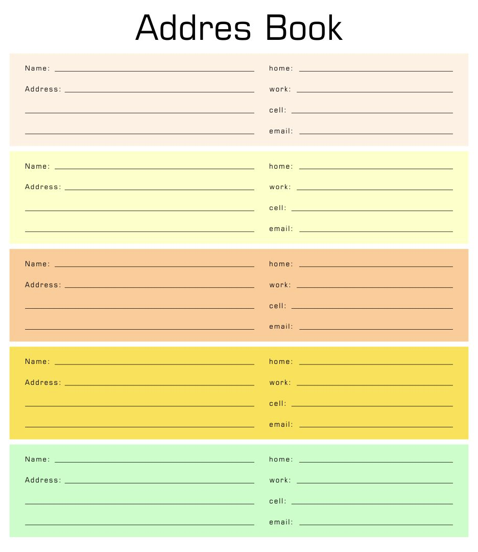 Printable Address Book Template