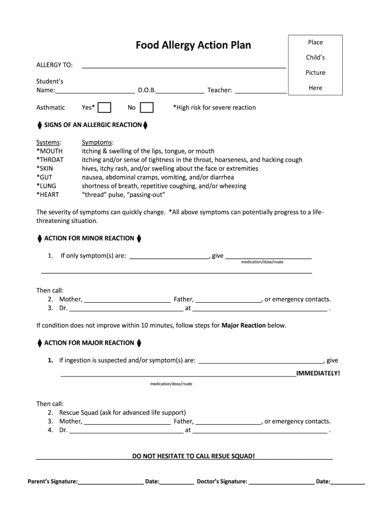 Printable Allergy Form Template Fill Out Sign Online DocHub