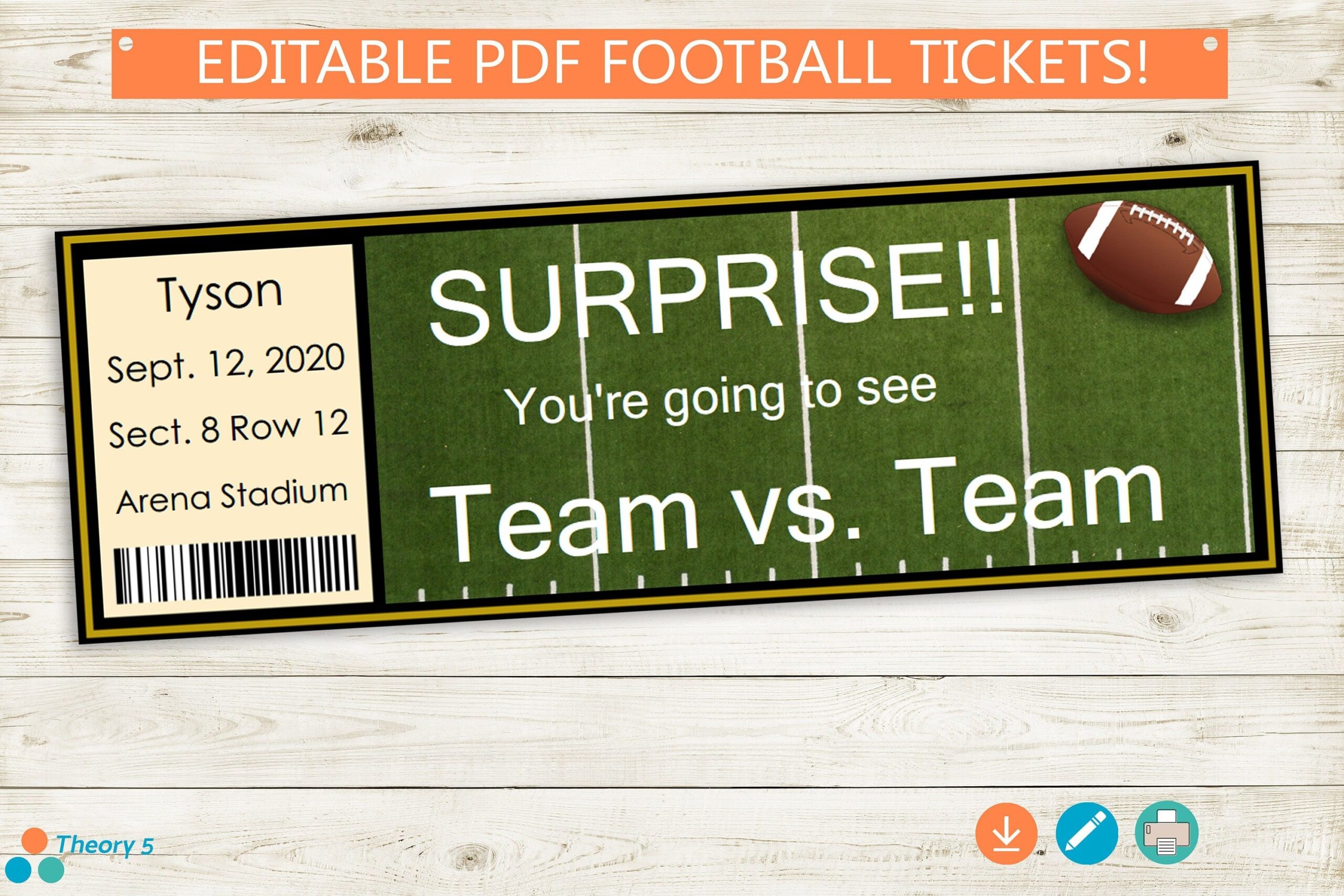 Printable And Editable Football Tickets Adobe PDF Surprise Game Tickets Stub Birthday Present Custom DIY Surprise Gift Idea Party Sports Etsy Football Ticket Game Tickets Football Ticket Invitations