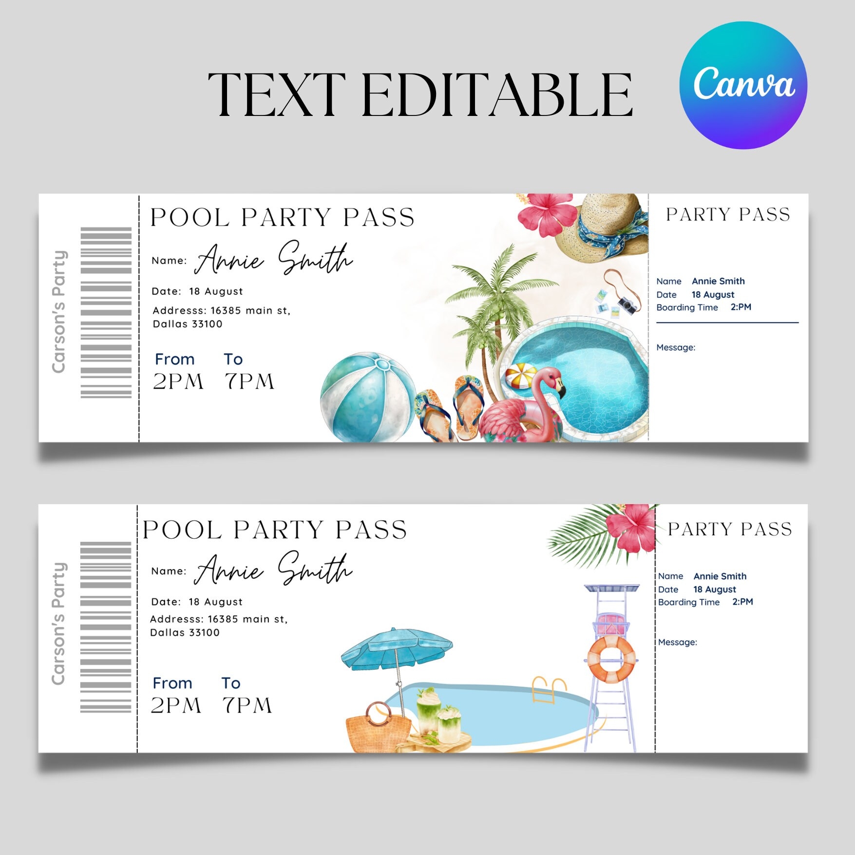 Printable Pool Pass Template
