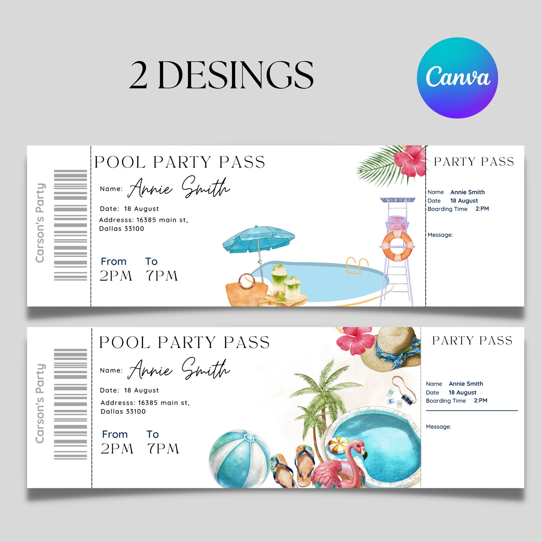 Printable Pool Pass Template