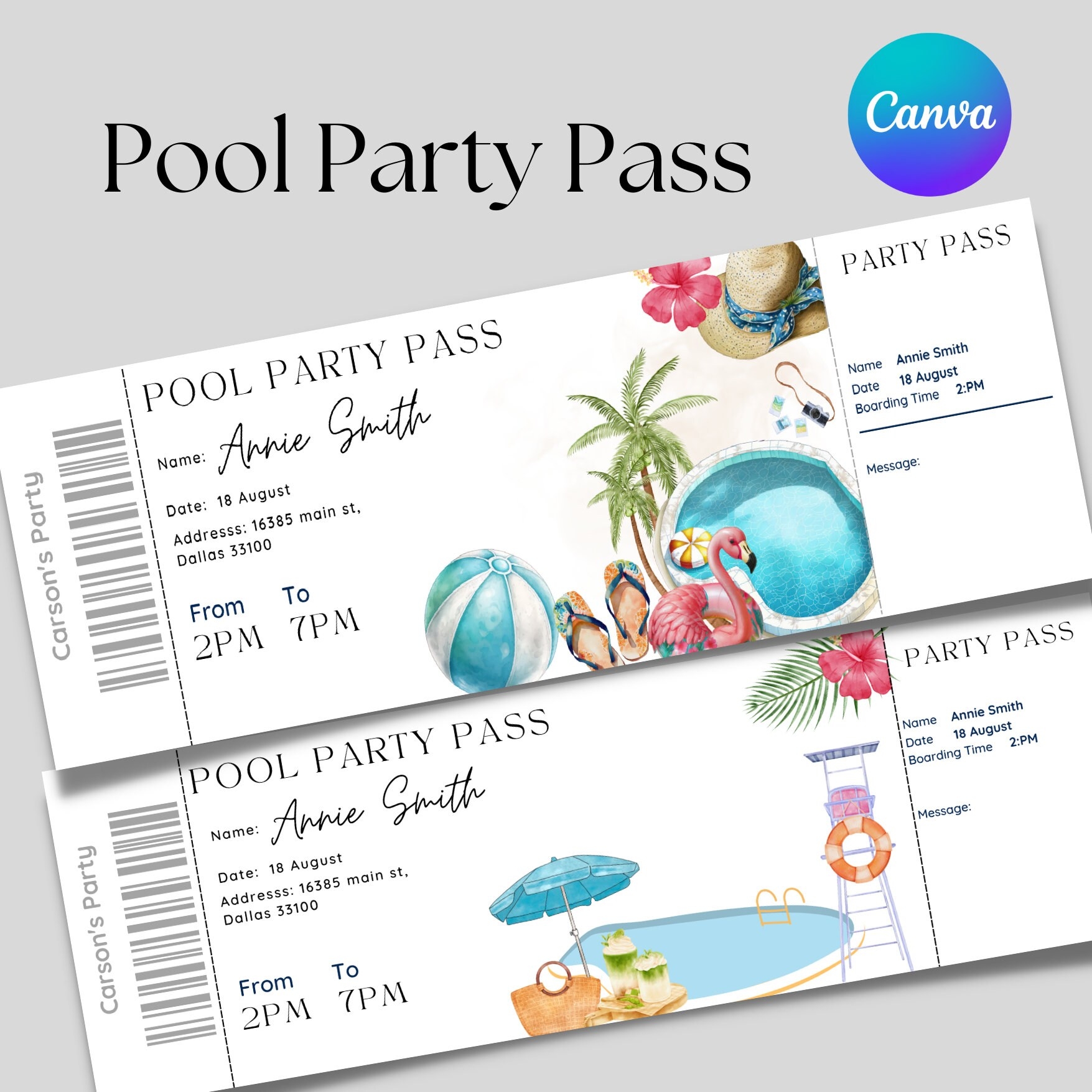 Printable And Editable Pool Party Pass Ticket Summer Pool Party Ticket Invitation Template Pool Party Pass Invitation Template Etsy