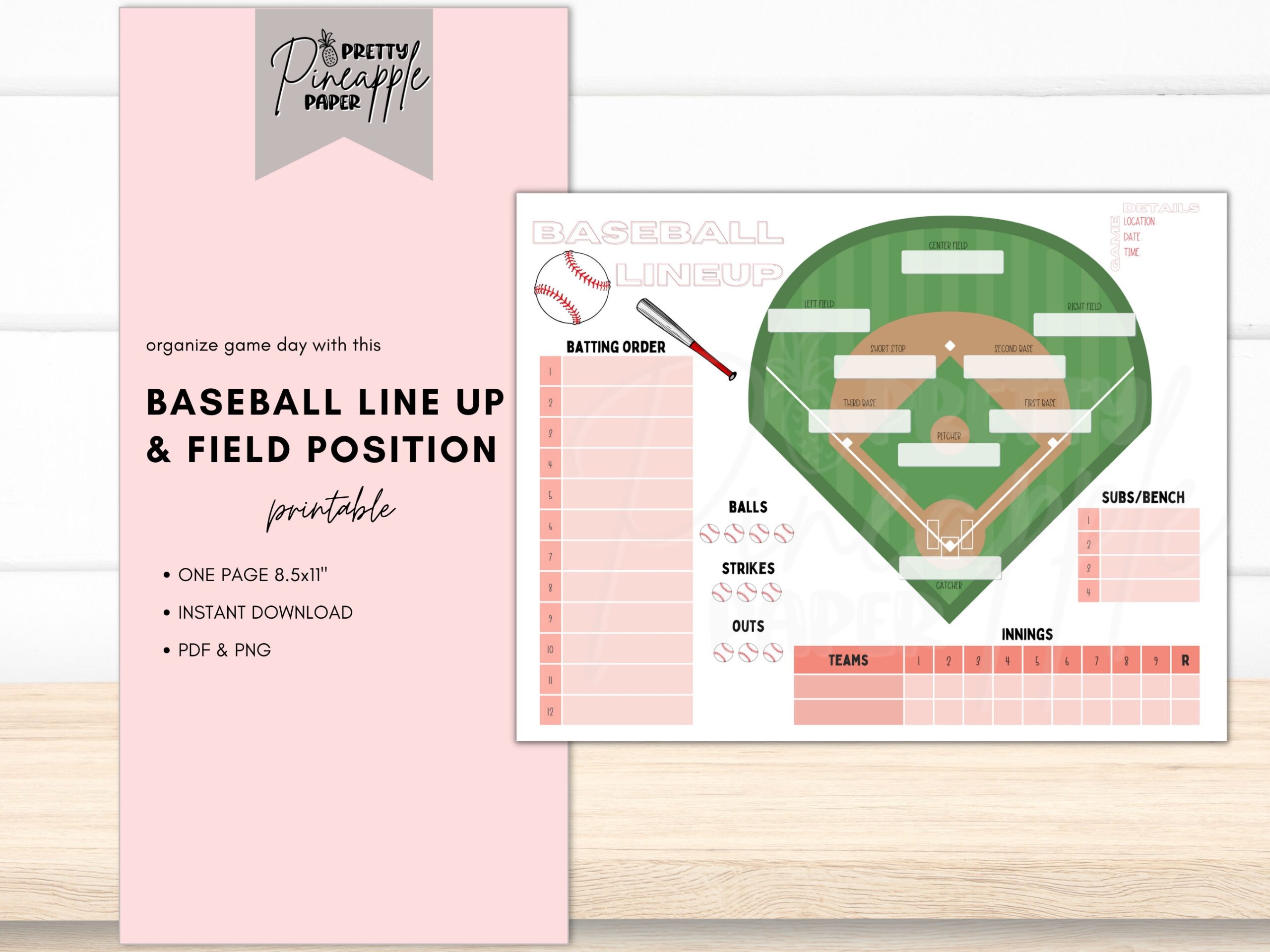 Printable Baseball Line Up And Field Position Sheet Batting Order Dugout Instant Download For Coach And Team Mom Dad For Game Day Schedule Etsy