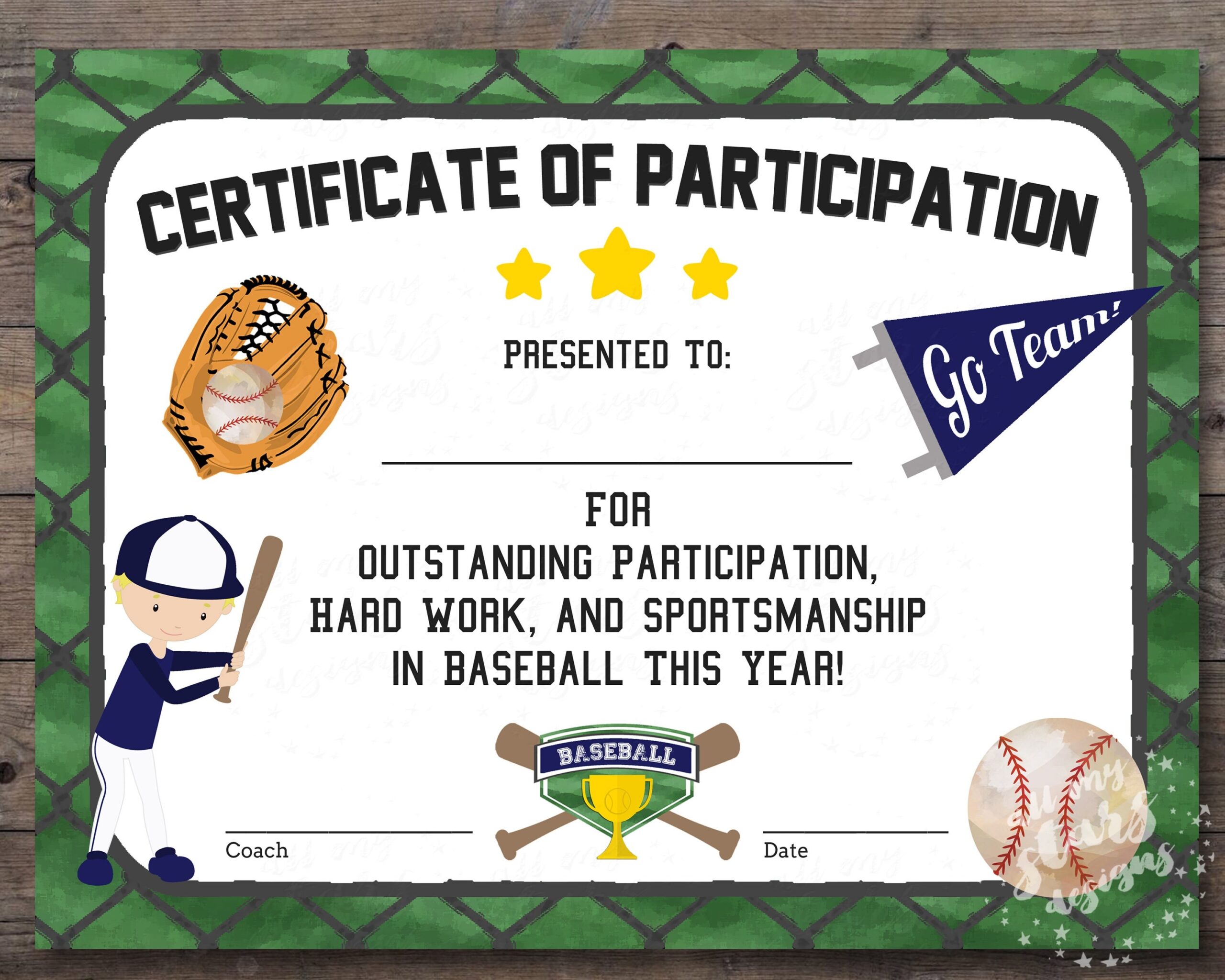 Printable Baseball Certificate Template