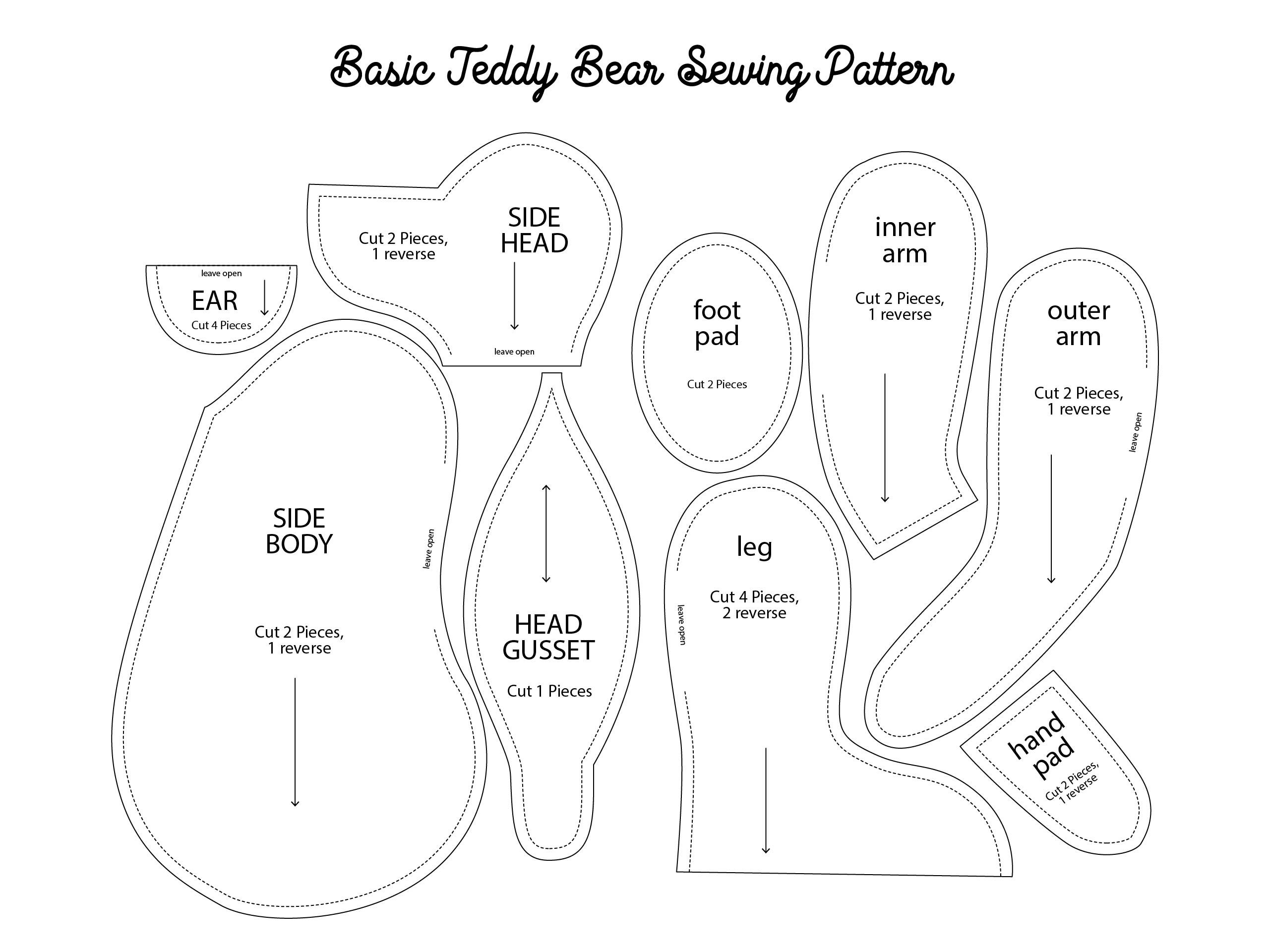 Printable Basic Teddy Bear Sewing Pattern Teddy Bear Sewing Pattern Teddy Bear Pattern Printable Sewing Patterns