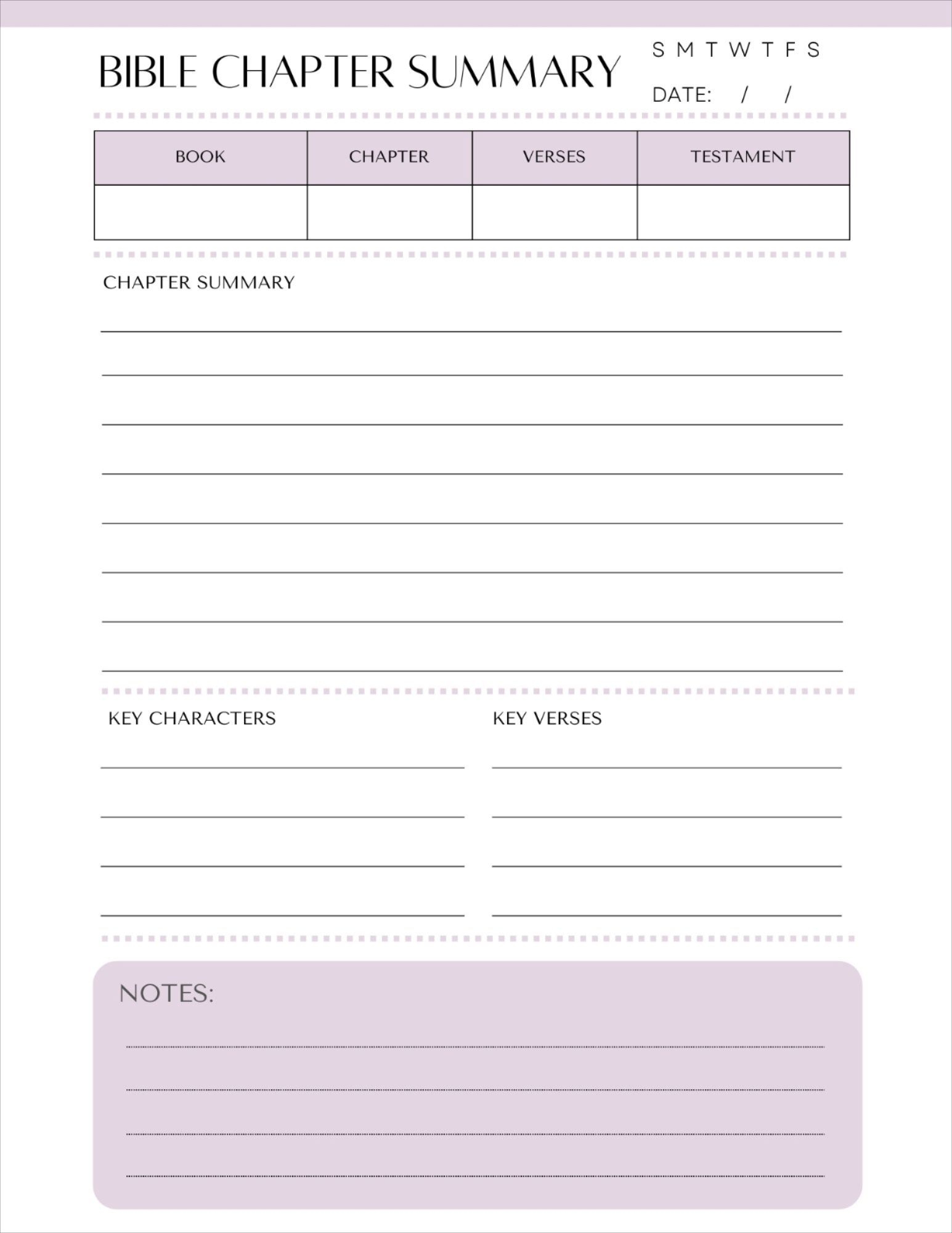 Free Printable Chapter Summary Template