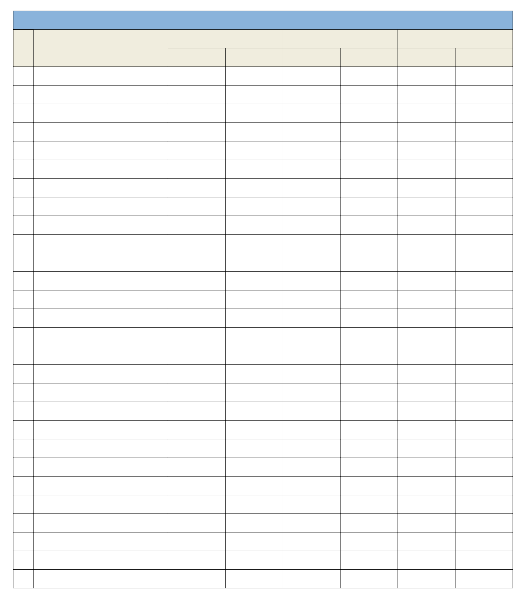 Printable Blank 6 Column Chart Template