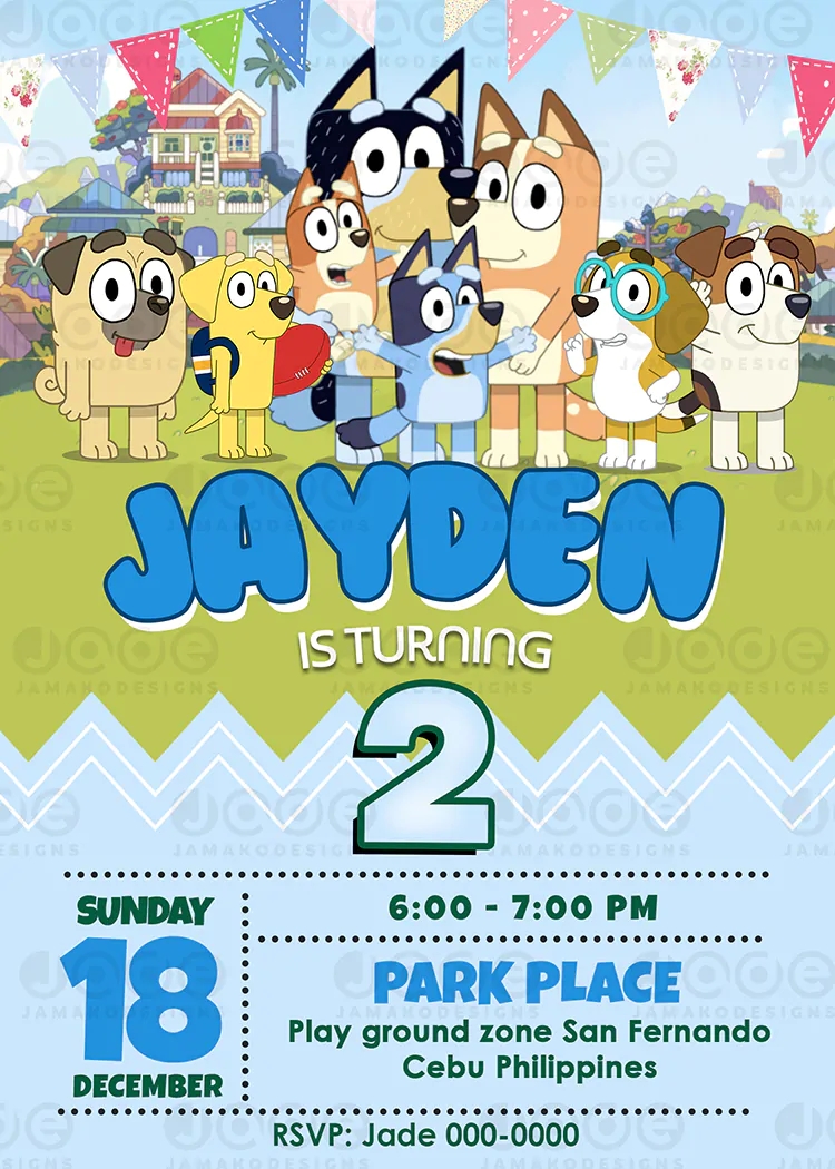 Printable Bluey Birthday Invitation 4 X 6 Or 5 X 7 FREE BACKSIDE 
