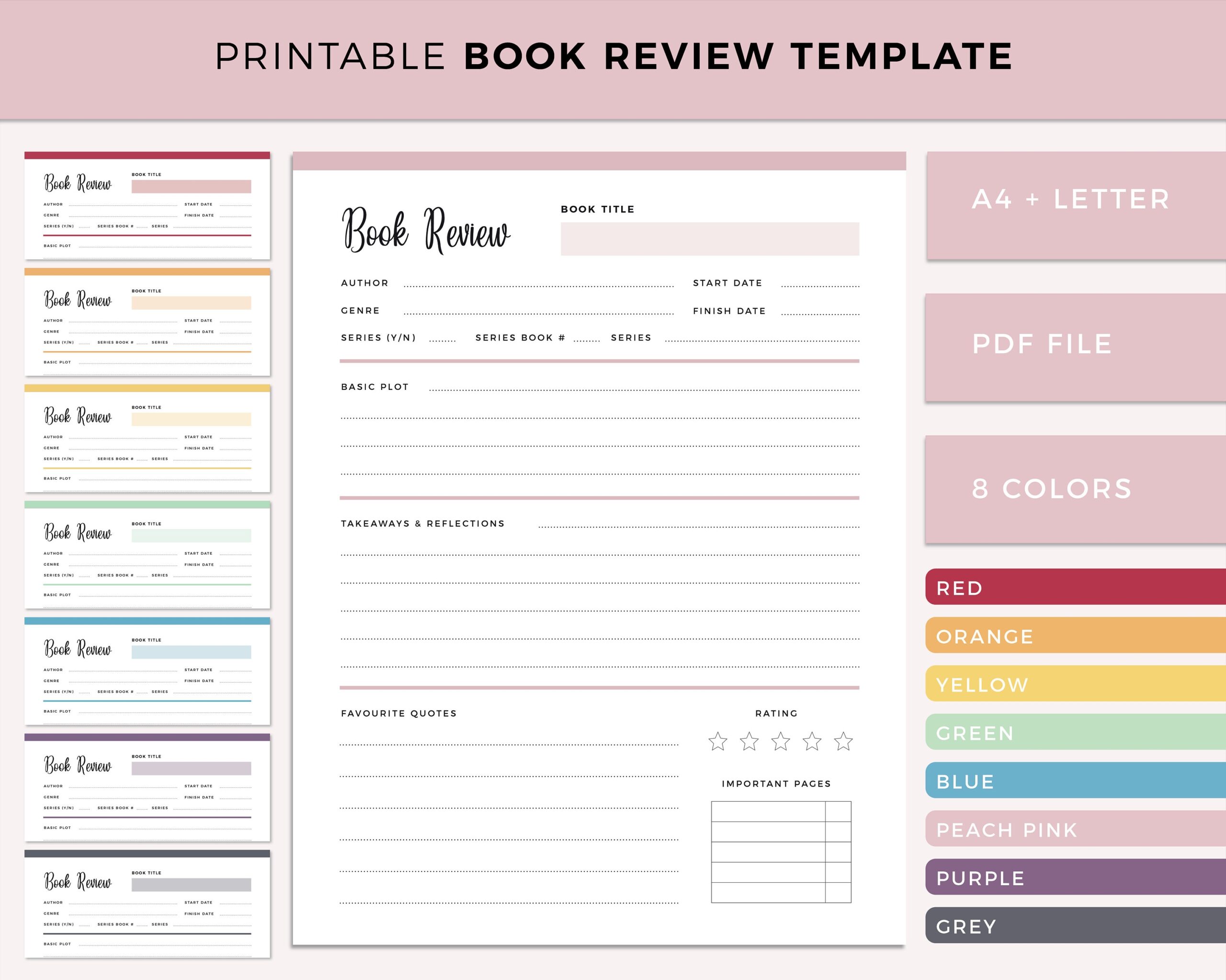 Printable Book Review Template Book Reader Inserts Book Worm Avid Readers Book Reading Log And Review Page Reading Diary Book List Etsy