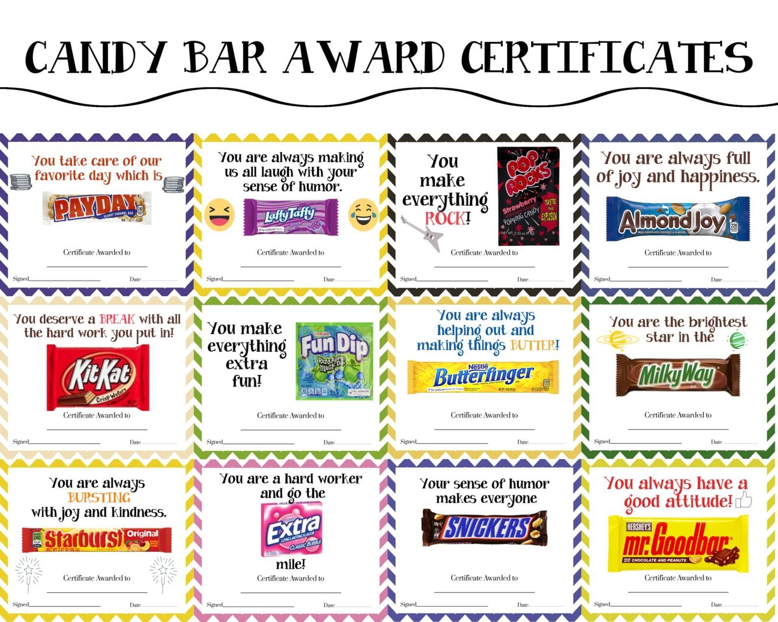 Printable Candy Bar Awards Template Free