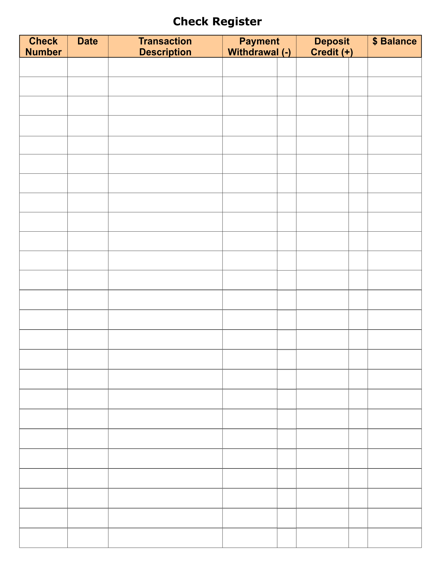 Free Printable Checkbook Register Template
