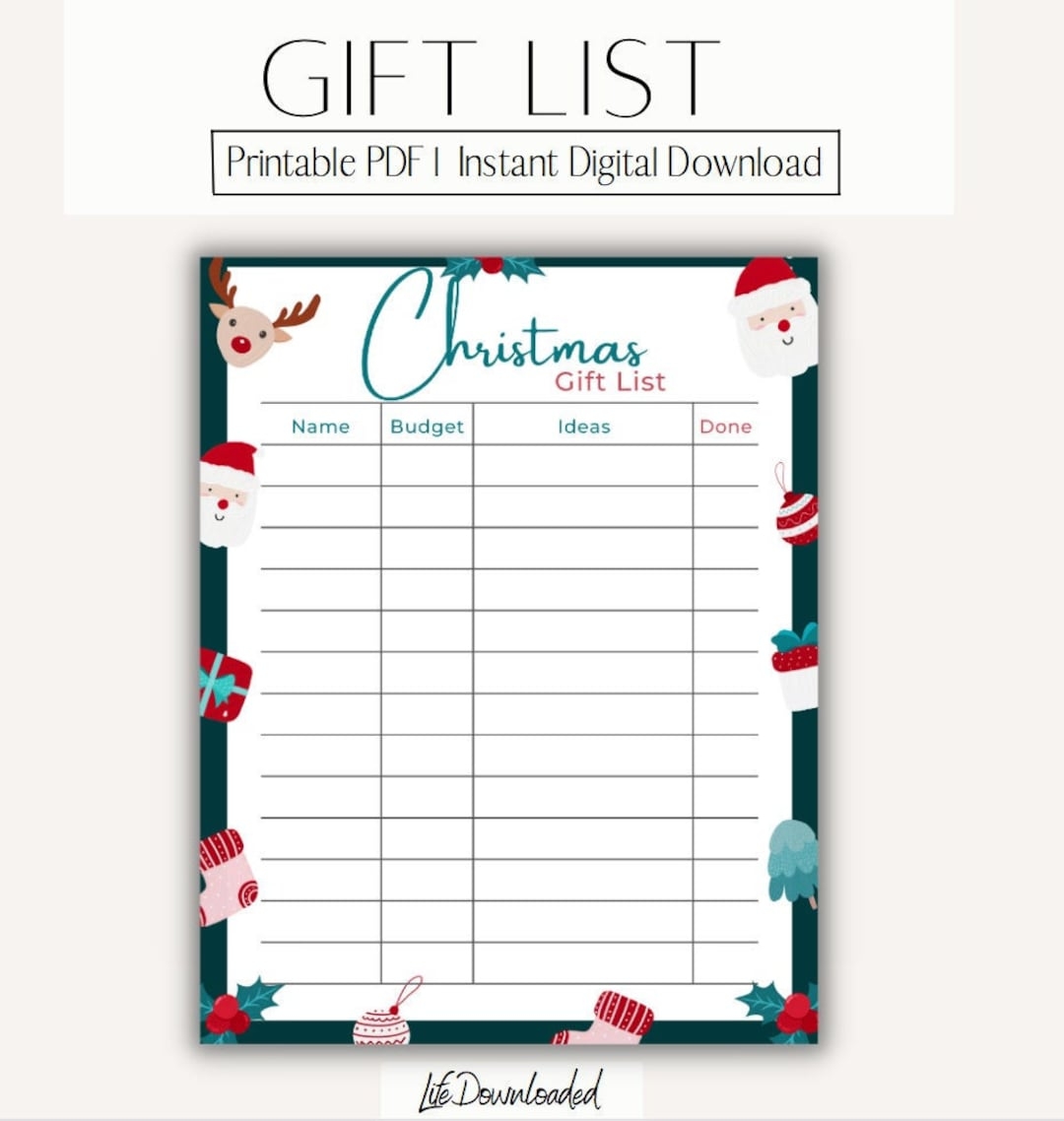 Christmas Gift List Template Printable
